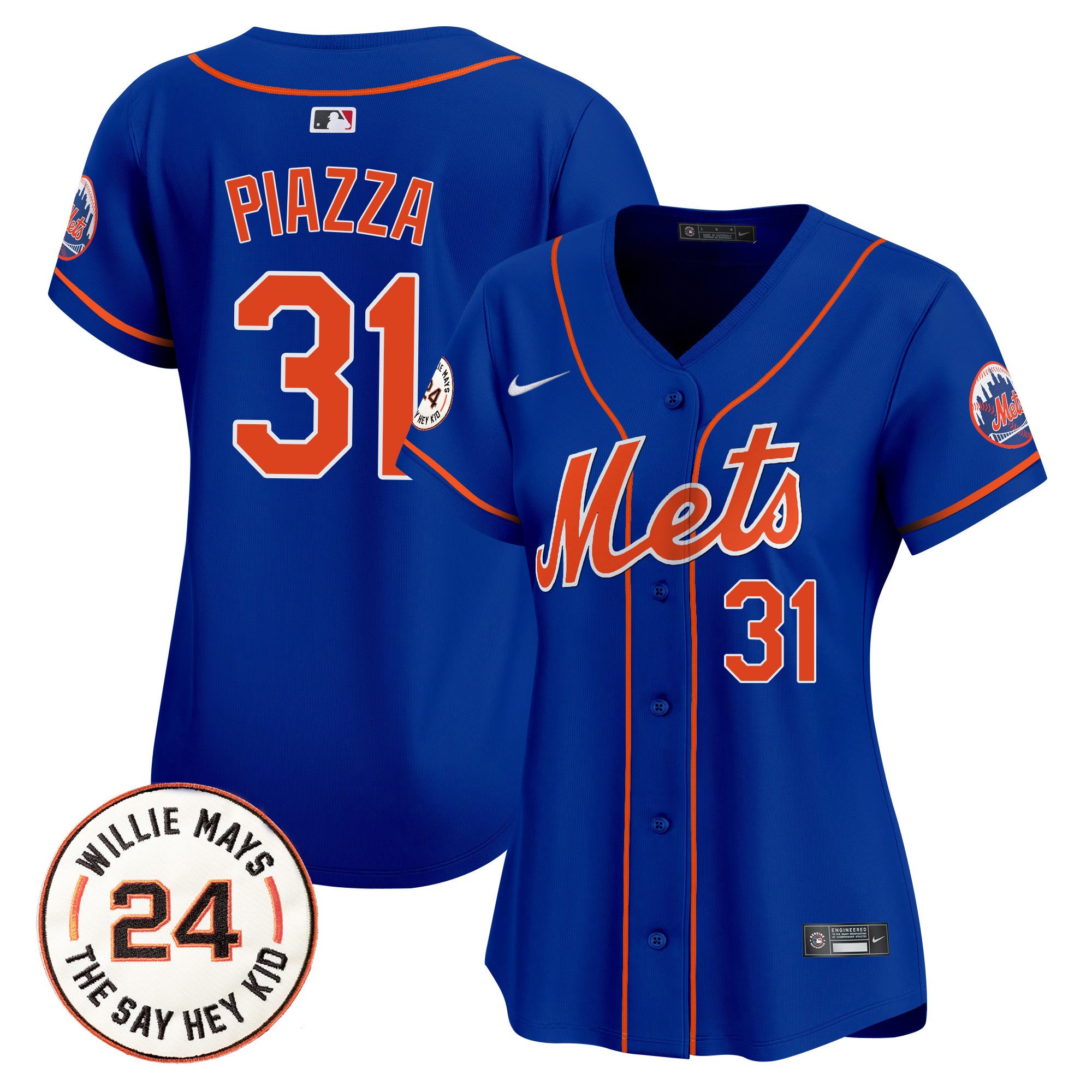 Women's Mike Piazza New York Mets Willie Mays Patch Vapor Premier Limited Royal Jersey - All Stitched
