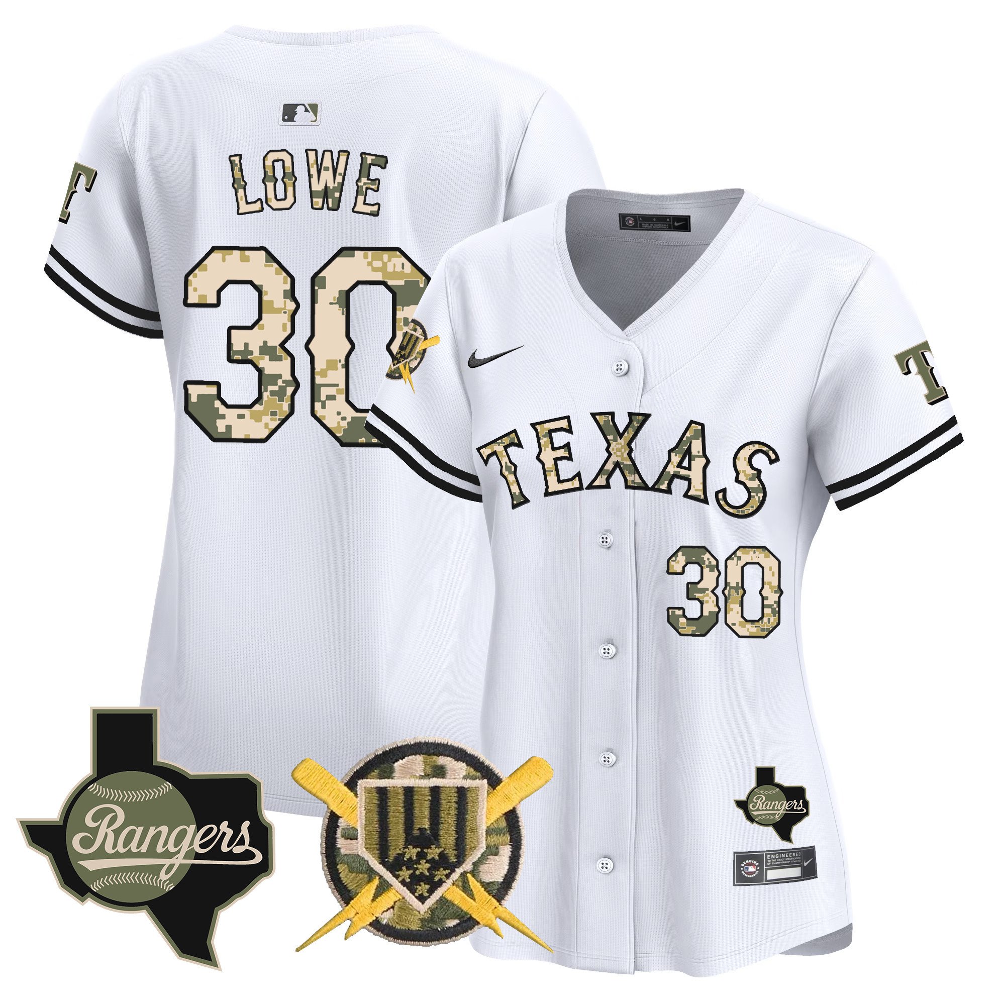 Women's Nathaniel Lowe Texas Rangers Armed Forces Day Vapor Premier Limited White Jersey - All Stitched