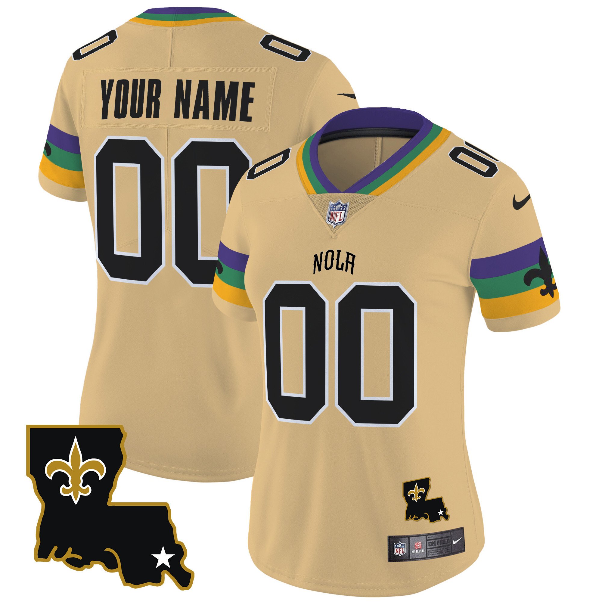 Women's New Orleans Saints 2024 New Orleans City Vapor Limited Custom Gold Jersey - All Stitched