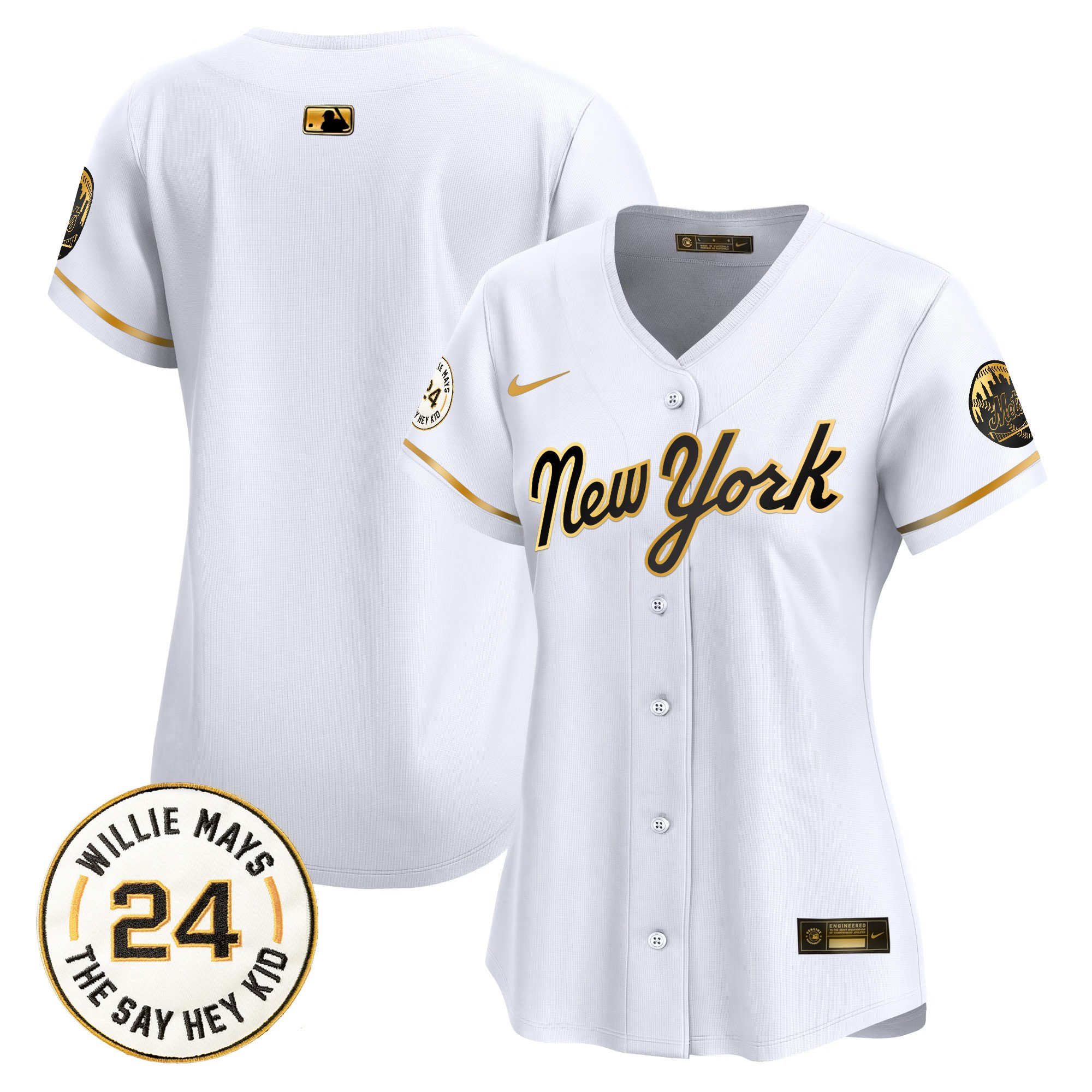 Women's New York Mets Willie Mays Patch Vapor Premier Limited New York Gold Jersey - All Stitched