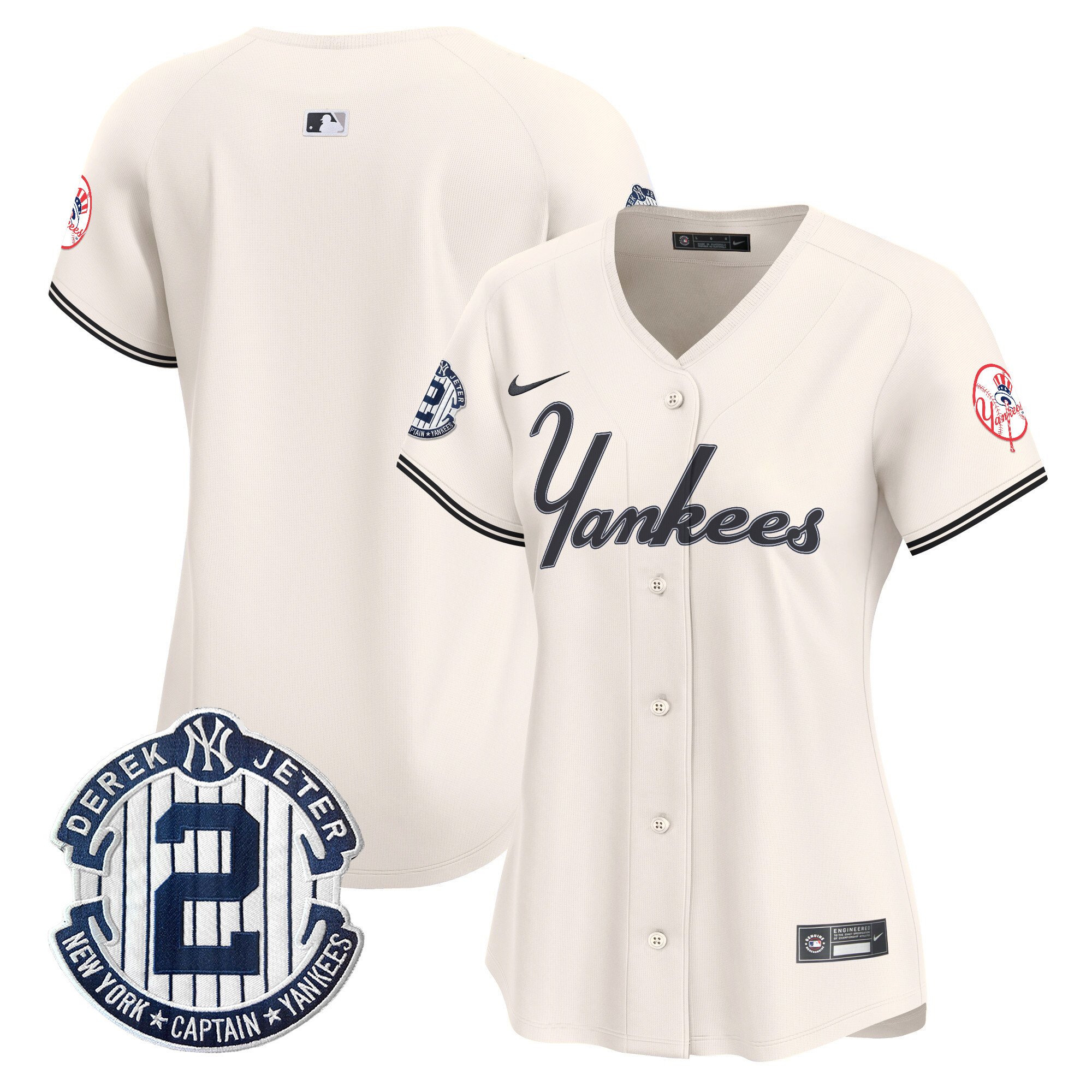 Women's New York Yankees Throwback Vapor Premier Limited Cream Jersey V2 - All Stitched