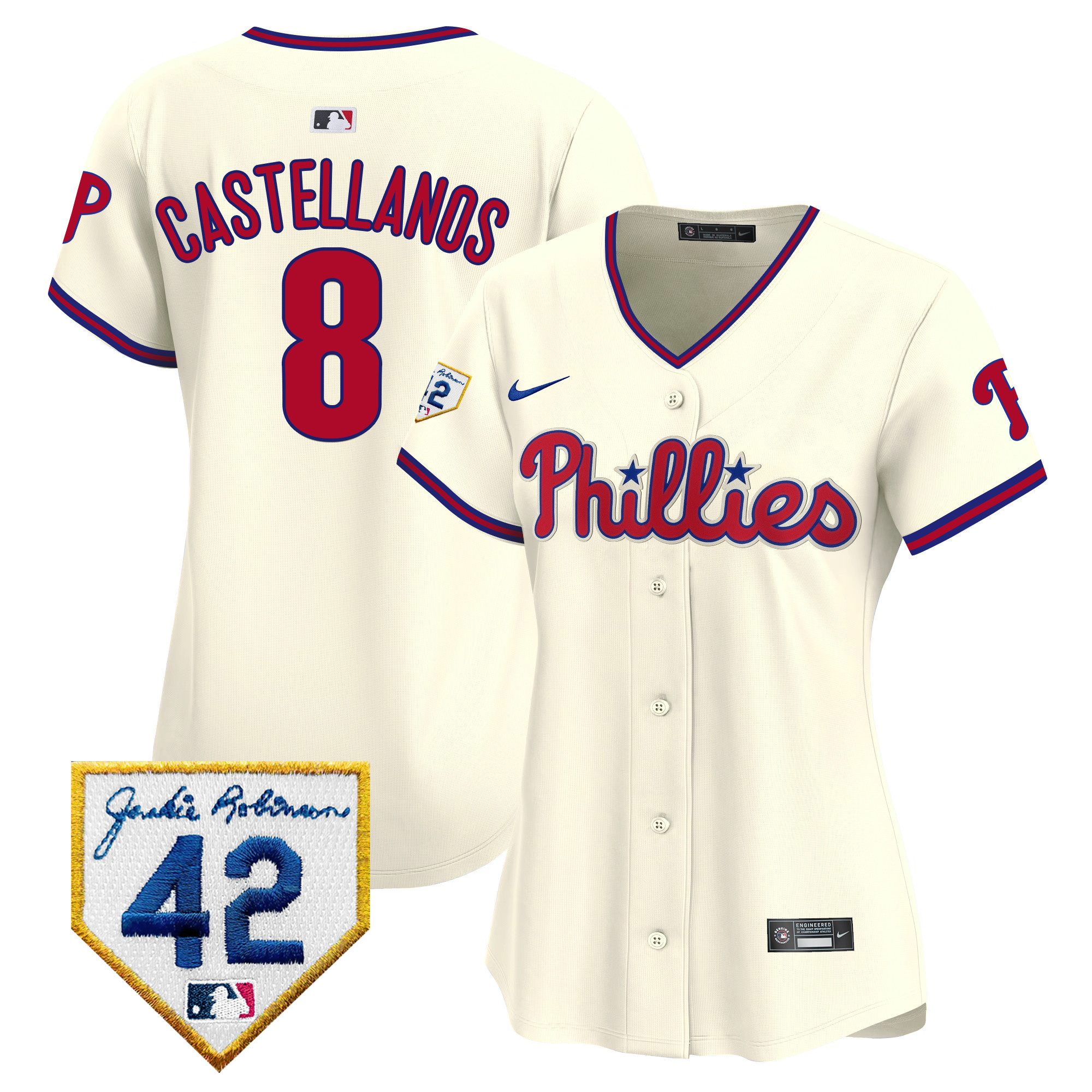 Women's Nick Castellanos Philadelphia Phillies 2024 Jackie Robinson Patch Vapor Premier Limited Cream Jersey - All Stitched