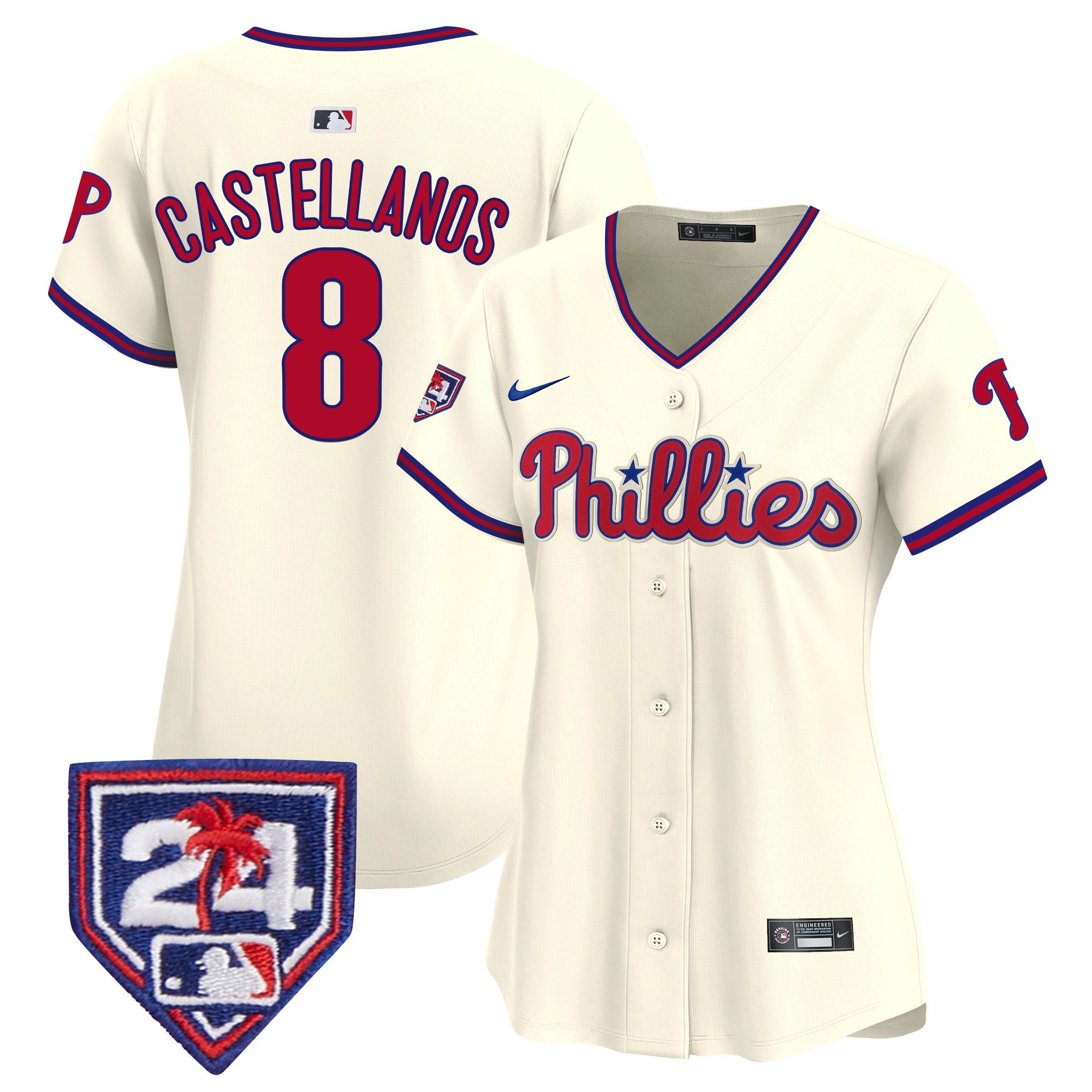 Women's Nick Castellanos Philadelphia Phillies 2024 Spring Training Patch Vapor Premier Limited Cream Jersey - All Stitched