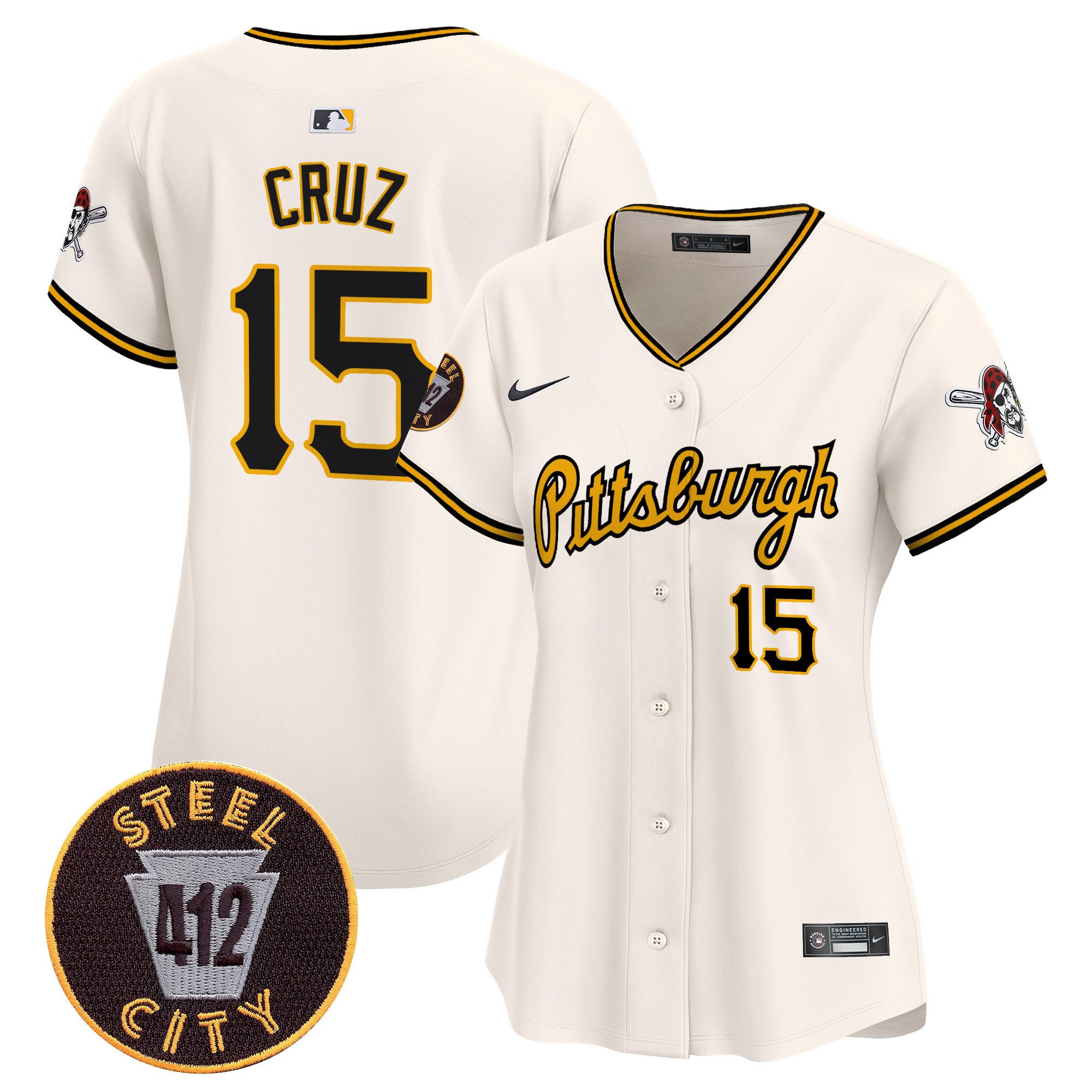 Women's Oneil Cruz Pittsburgh Pirates 412 Patch Vapor Premier Limited Cream Jersey V4 - All Stitched