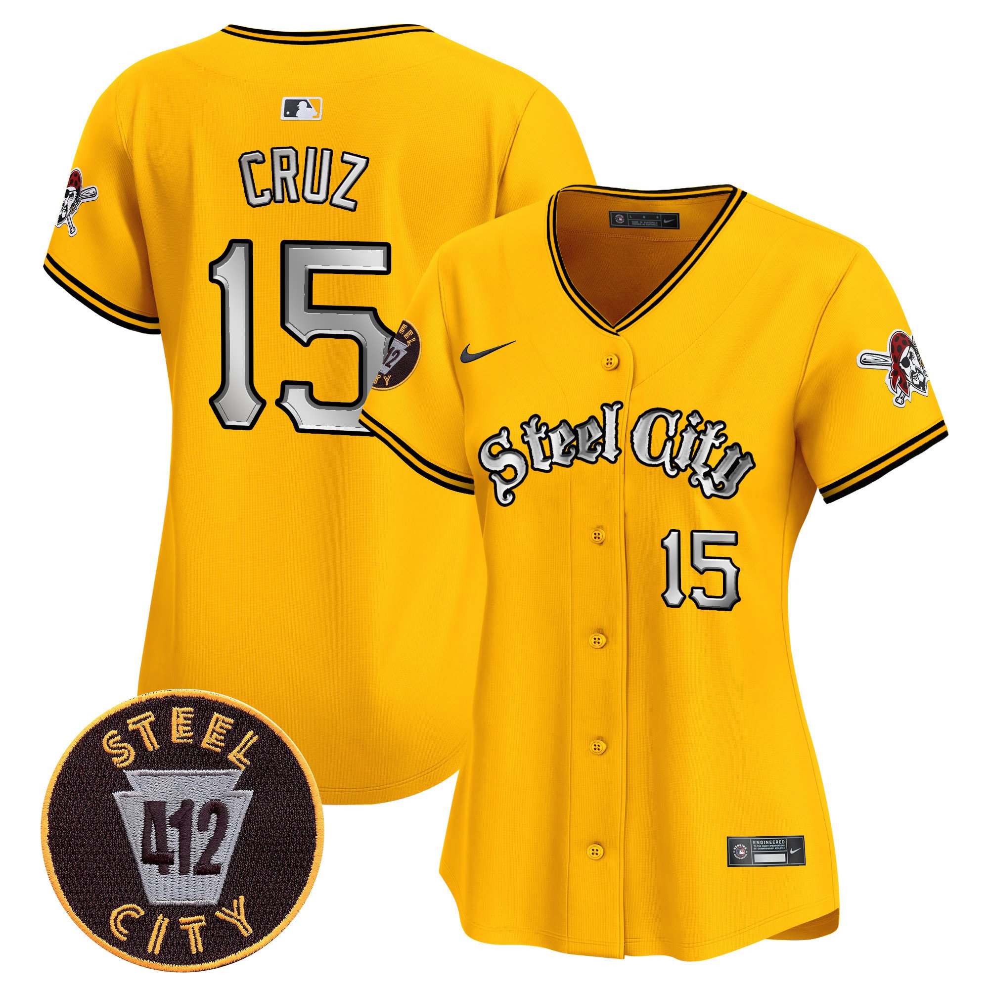 Women's Oneil Cruz Pittsburgh Pirates 412 Patch Vapor Premier Limited Gold Jersey V2 - All Stitched