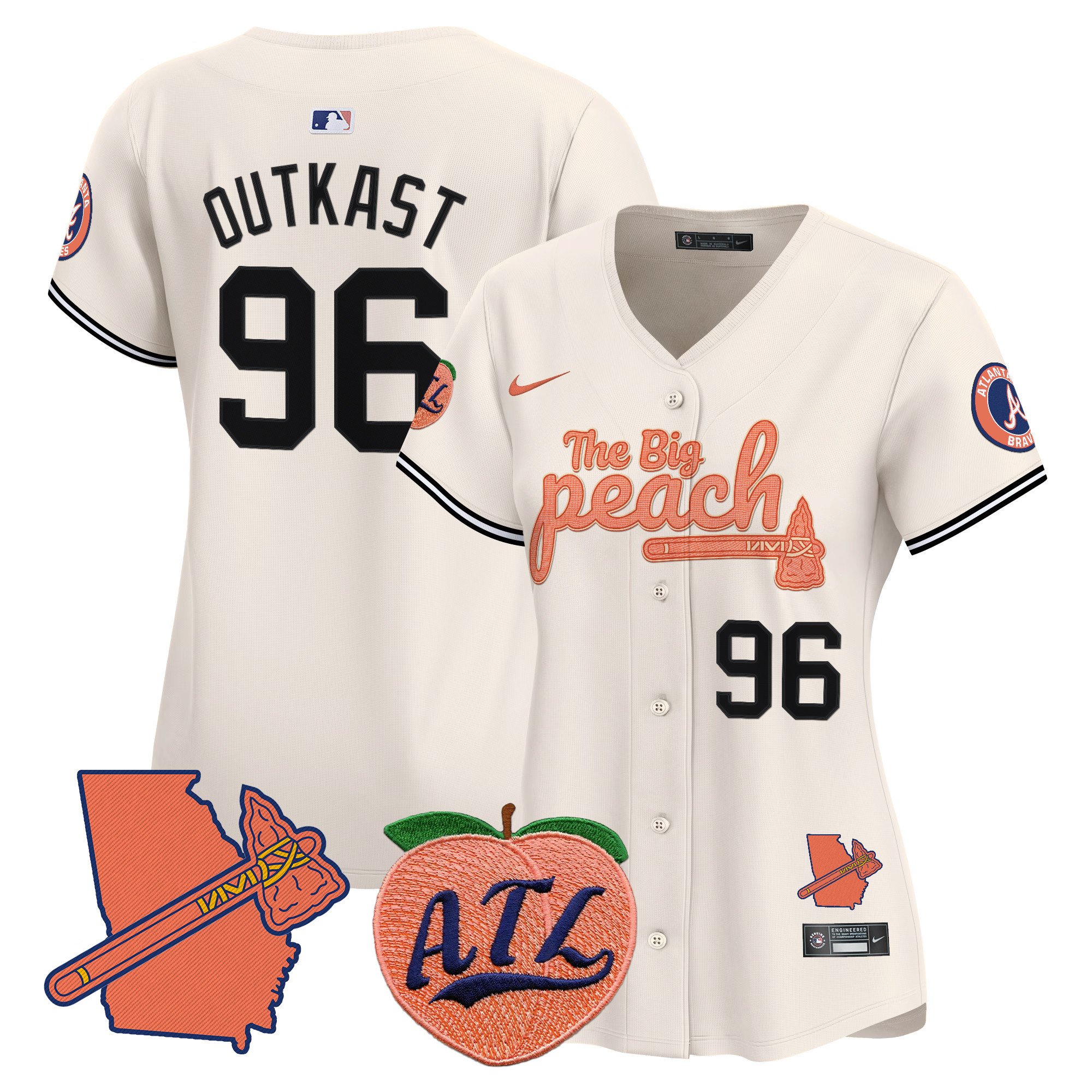Women's Outkast Atlanta Braves The Big Peach Vapor Premier Limited Cream Jersey V2 - All Stitched