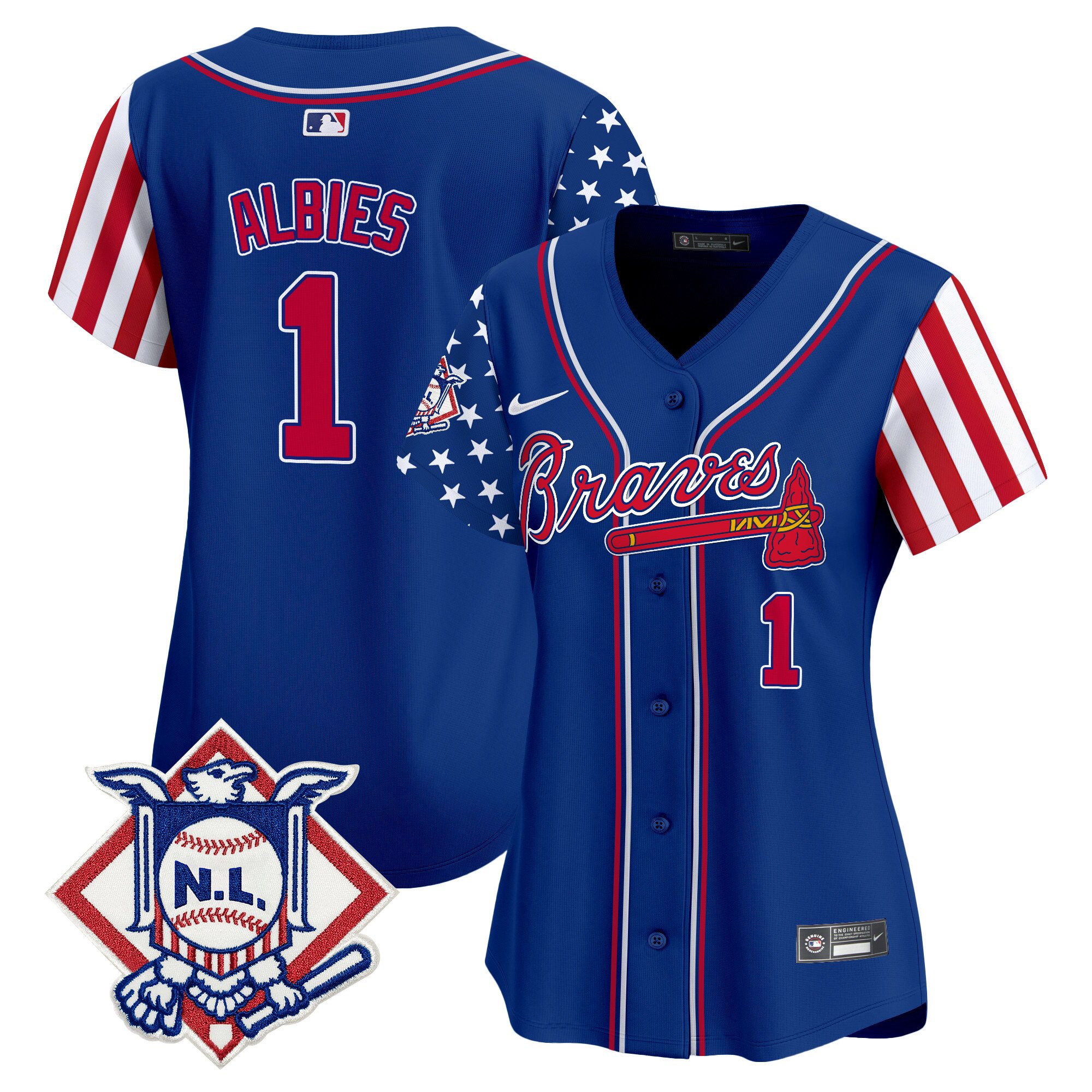 Women's Ozzie Albies Atlanta Braves 2024 Fourth of July Vapor Premier Limited Royal Jersey V2 - All Stitched