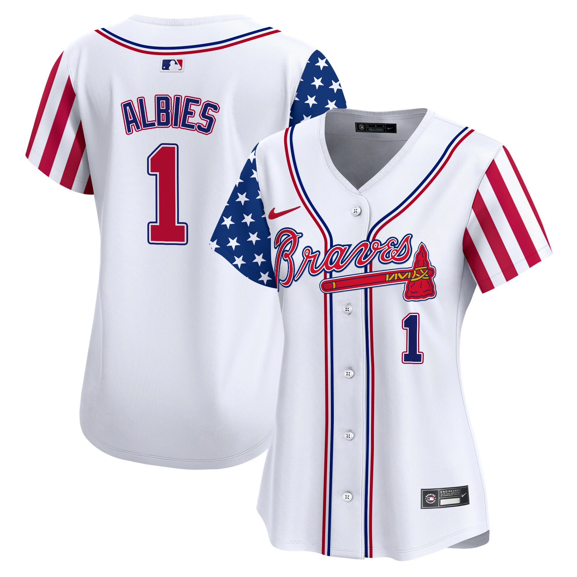 Women's Ozzie Albies Atlanta Braves 2024 Independence Day Vapor Premier Limited White Jersey - All Stitched