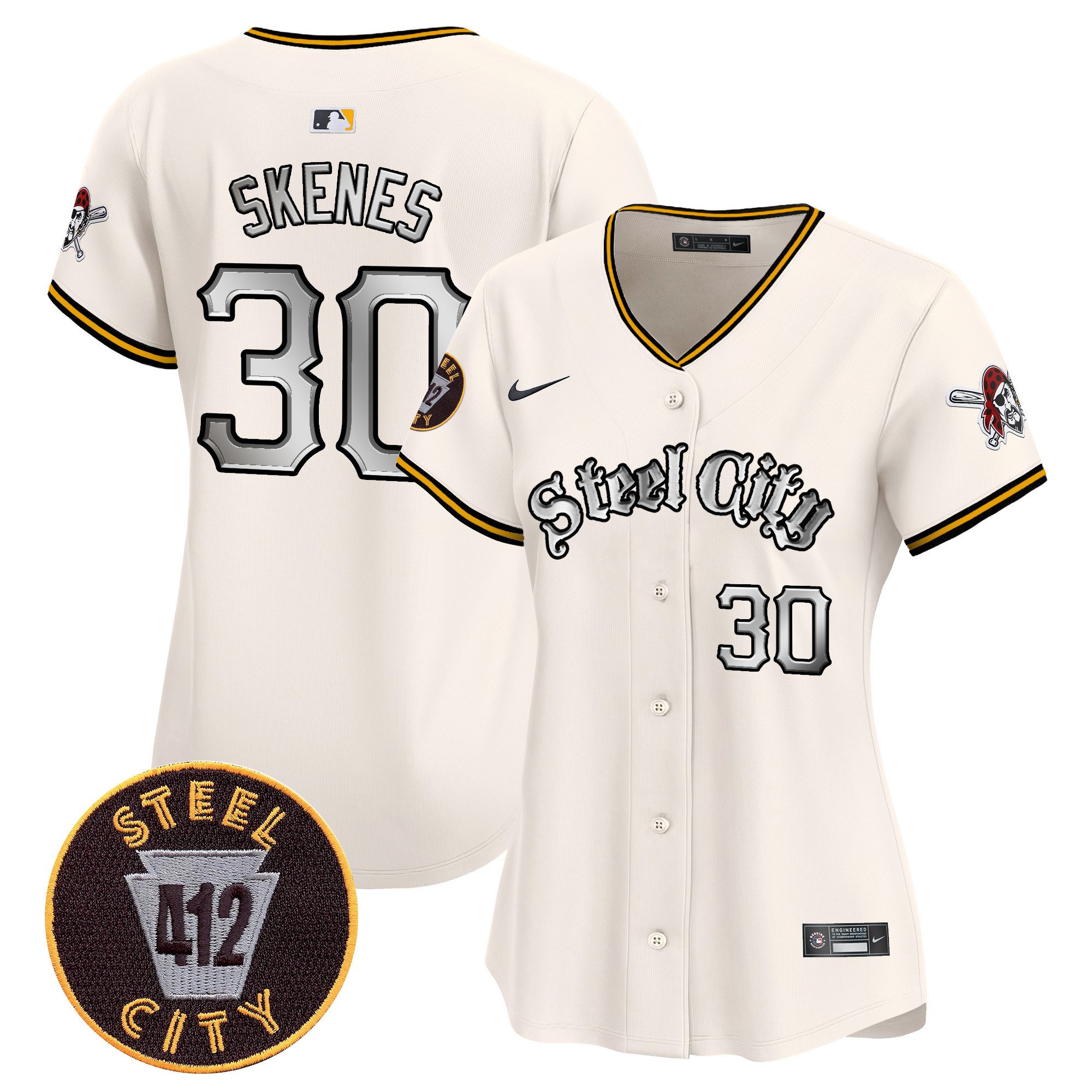 Women's Paul Skenes Pittsburgh Pirates 412 Patch Vapor Premier Limited Cream Jersey V2 - All Stitched