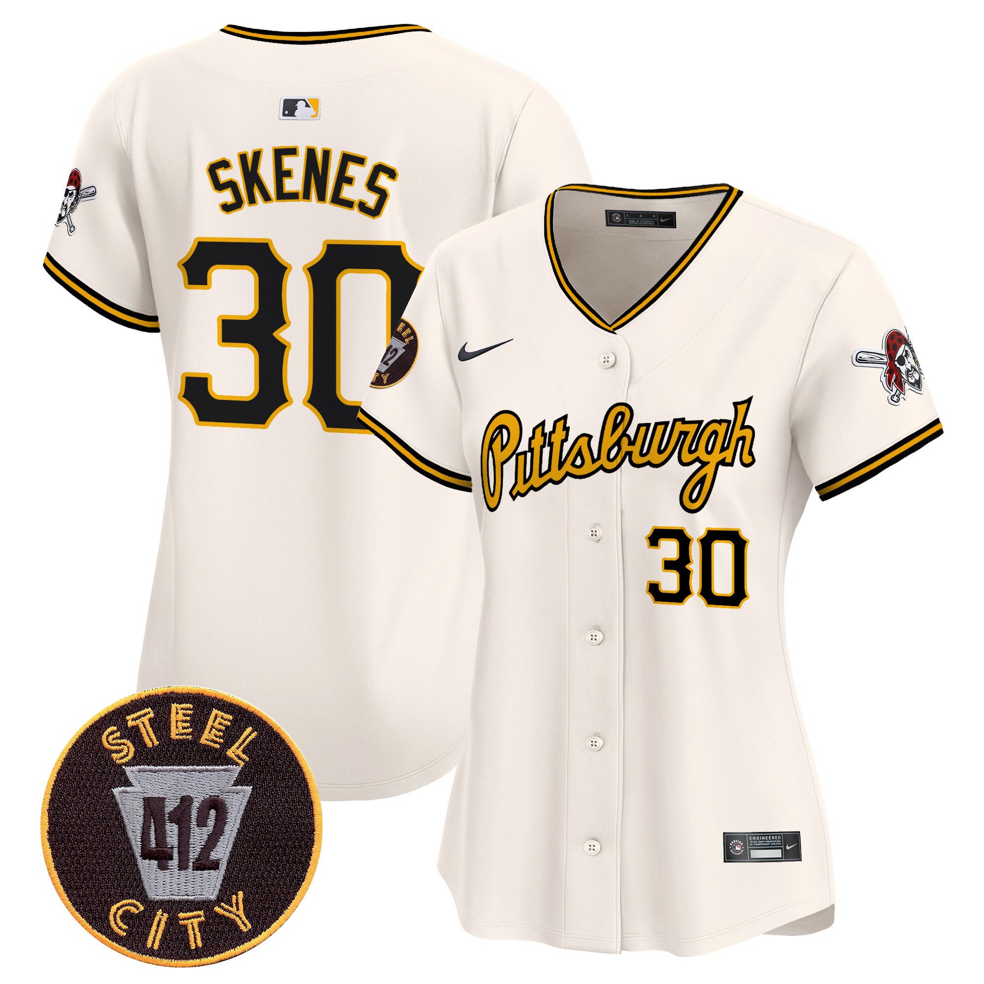 Women's Paul Skenes Pittsburgh Pirates 412 Patch Vapor Premier Limited Cream Jersey V4 - All Stitched