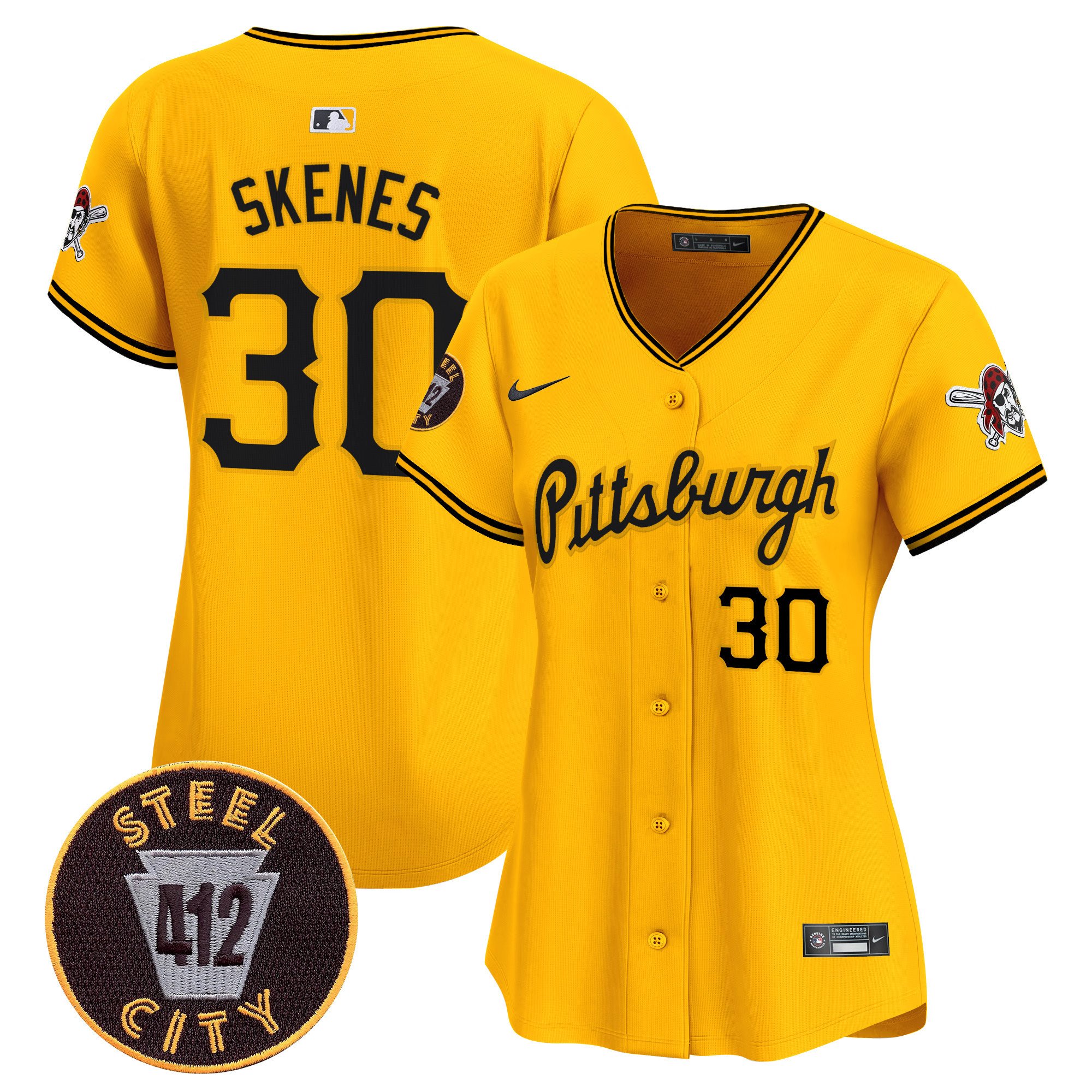 Women's Paul Skenes Pittsburgh Pirates 412 Patch Vapor Premier Limited Gold Jersey V4 - All Stitched
