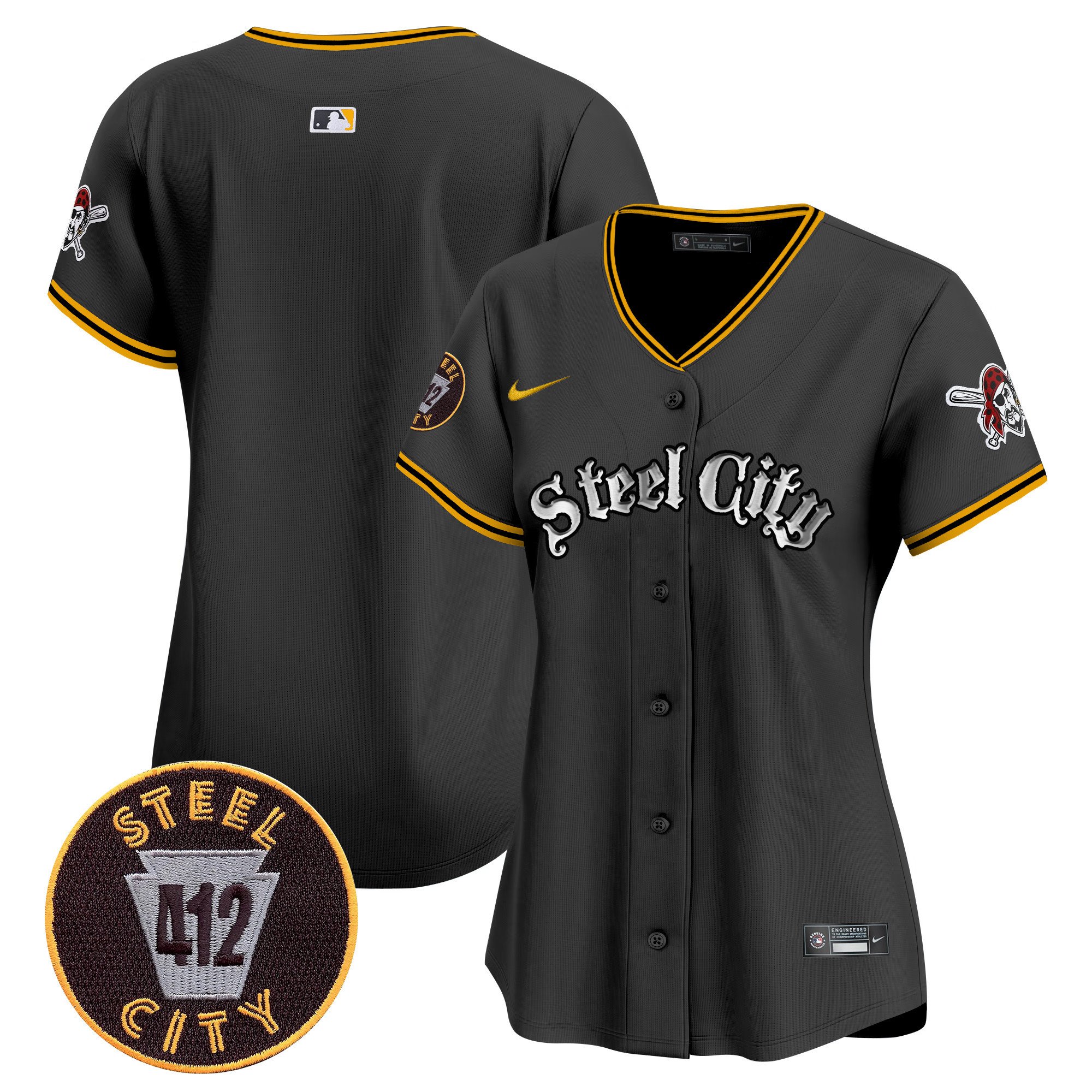 Women's Pittsburgh Pirates 412 Patch Vapor Premier Limited Black Jersey V2 - All Stitched