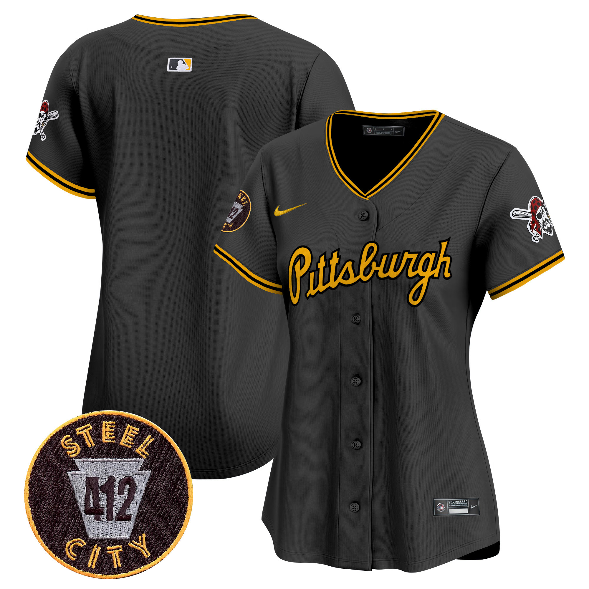 Women's Pittsburgh Pirates 412 Patch Vapor Premier Limited Black Jersey V4 - All Stitched