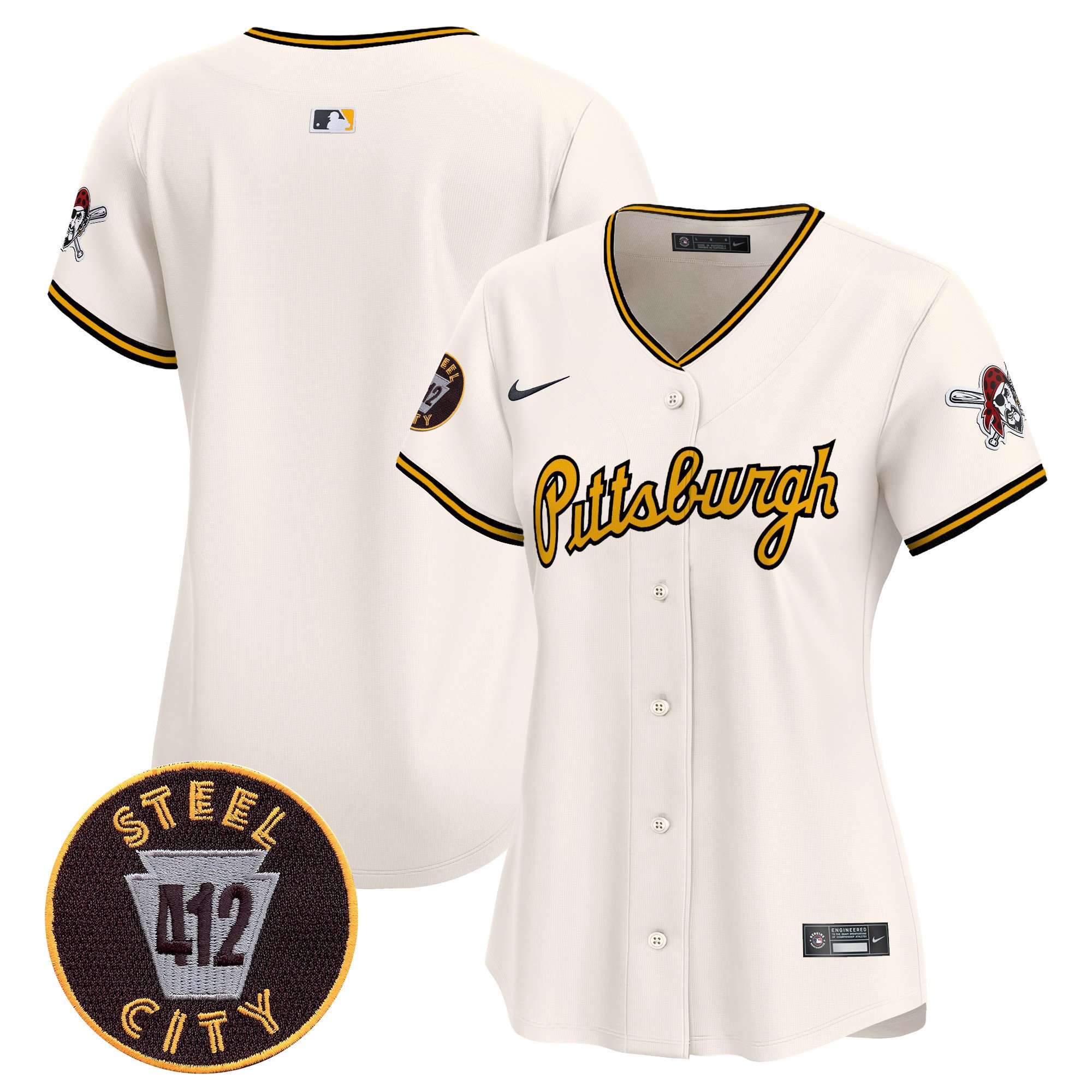 Women's Pittsburgh Pirates 412 Patch Vapor Premier Limited Cream Jersey V4 - All Stitched