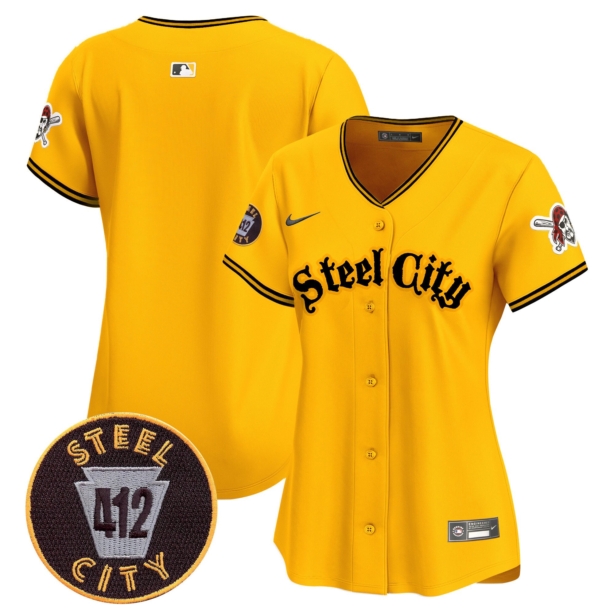 Women's Pittsburgh Pirates 412 Patch Vapor Premier Limited Gold Jersey - All Stitched