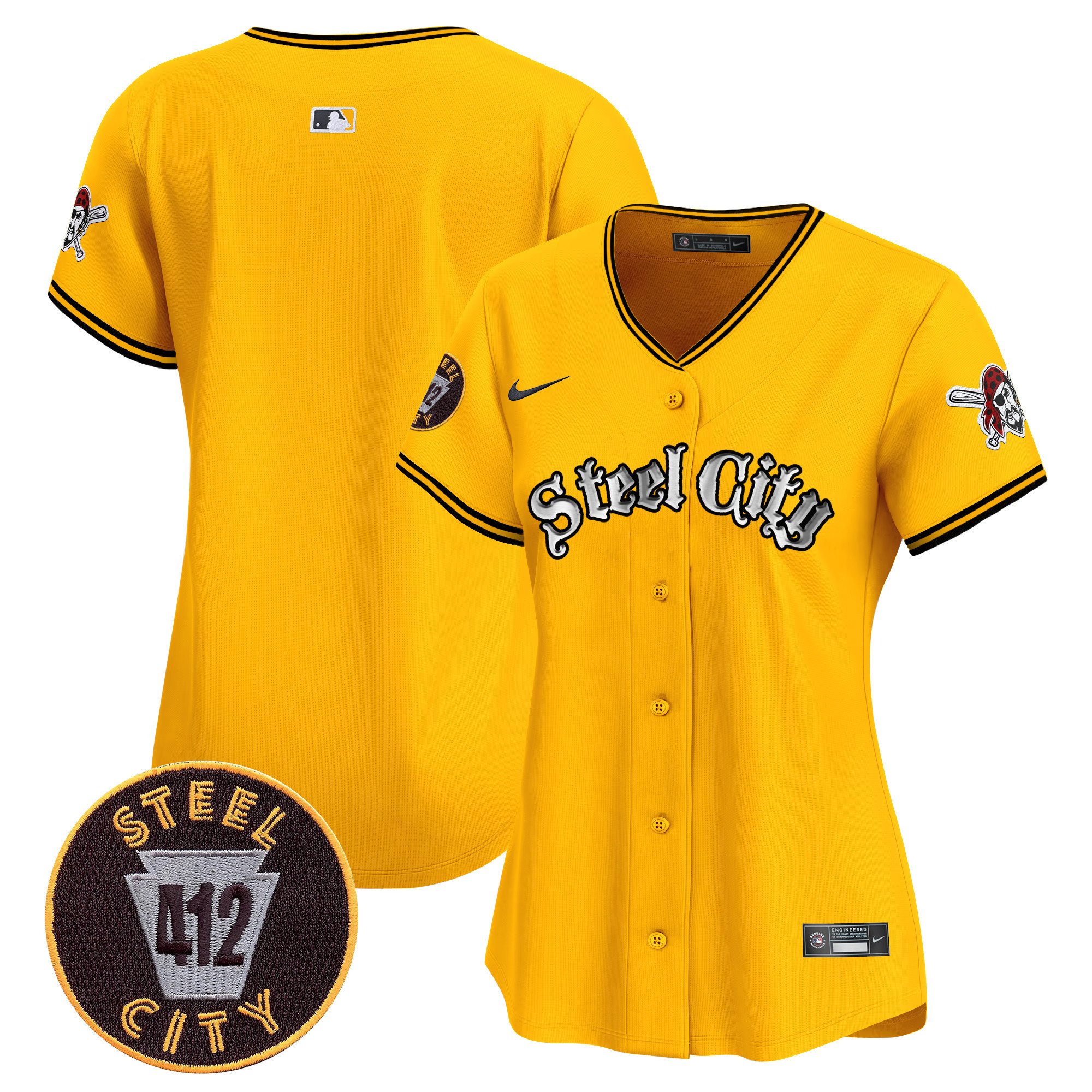 Women's Pittsburgh Pirates 412 Patch Vapor Premier Limited Gold Jersey V2 - All Stitched