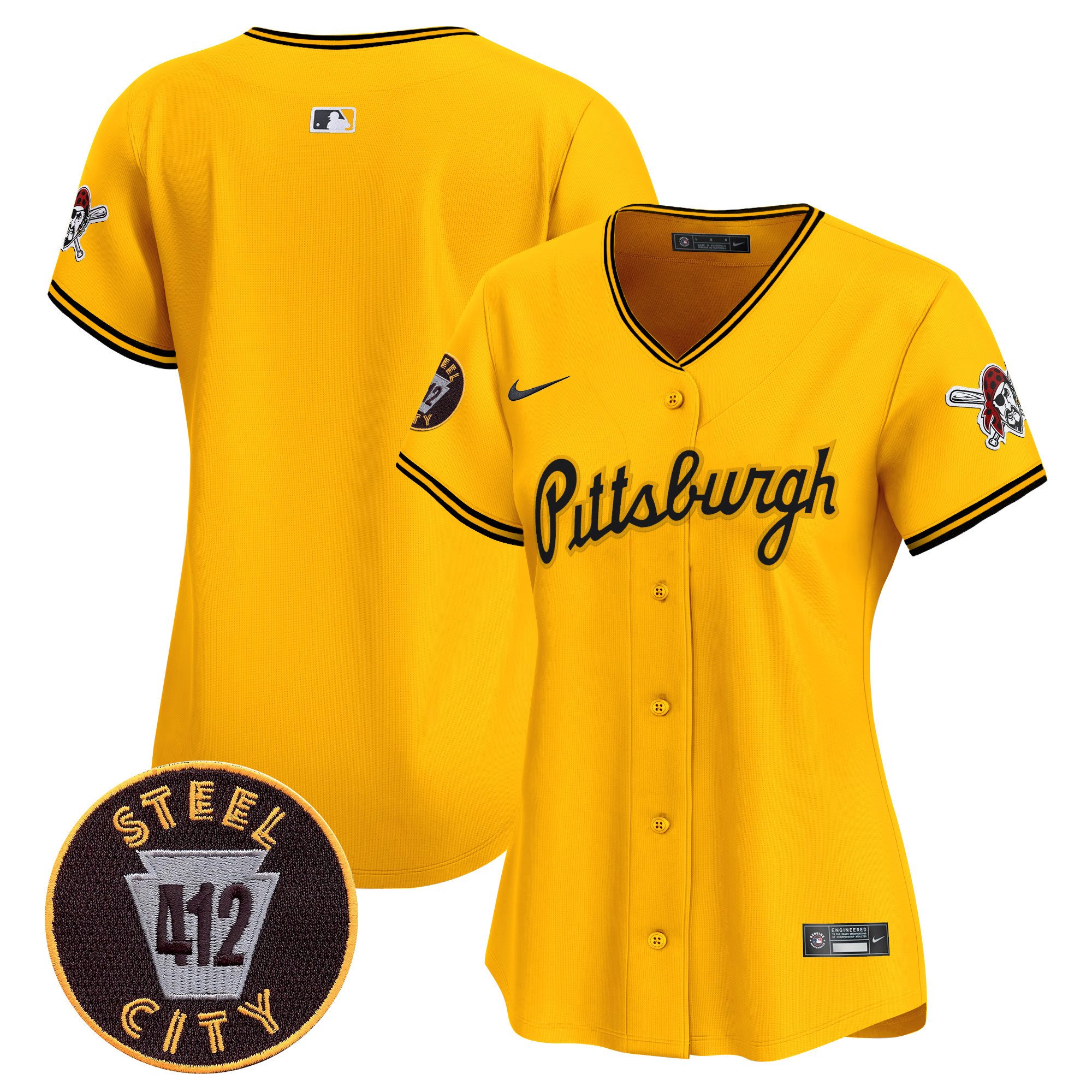 Women's Pittsburgh Pirates 412 Patch Vapor Premier Limited Gold Jersey V4 - All Stitched