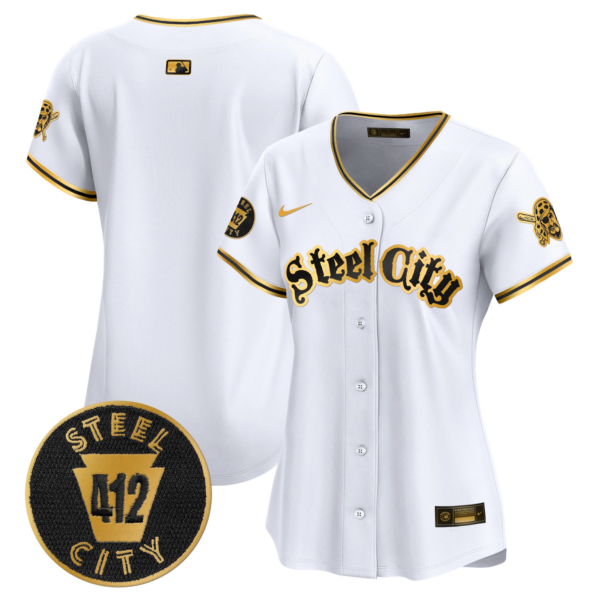Women's Pittsburgh Pirates 412 Patch Vapor Premier Limited White Gold Jersey V5 - All Stitched