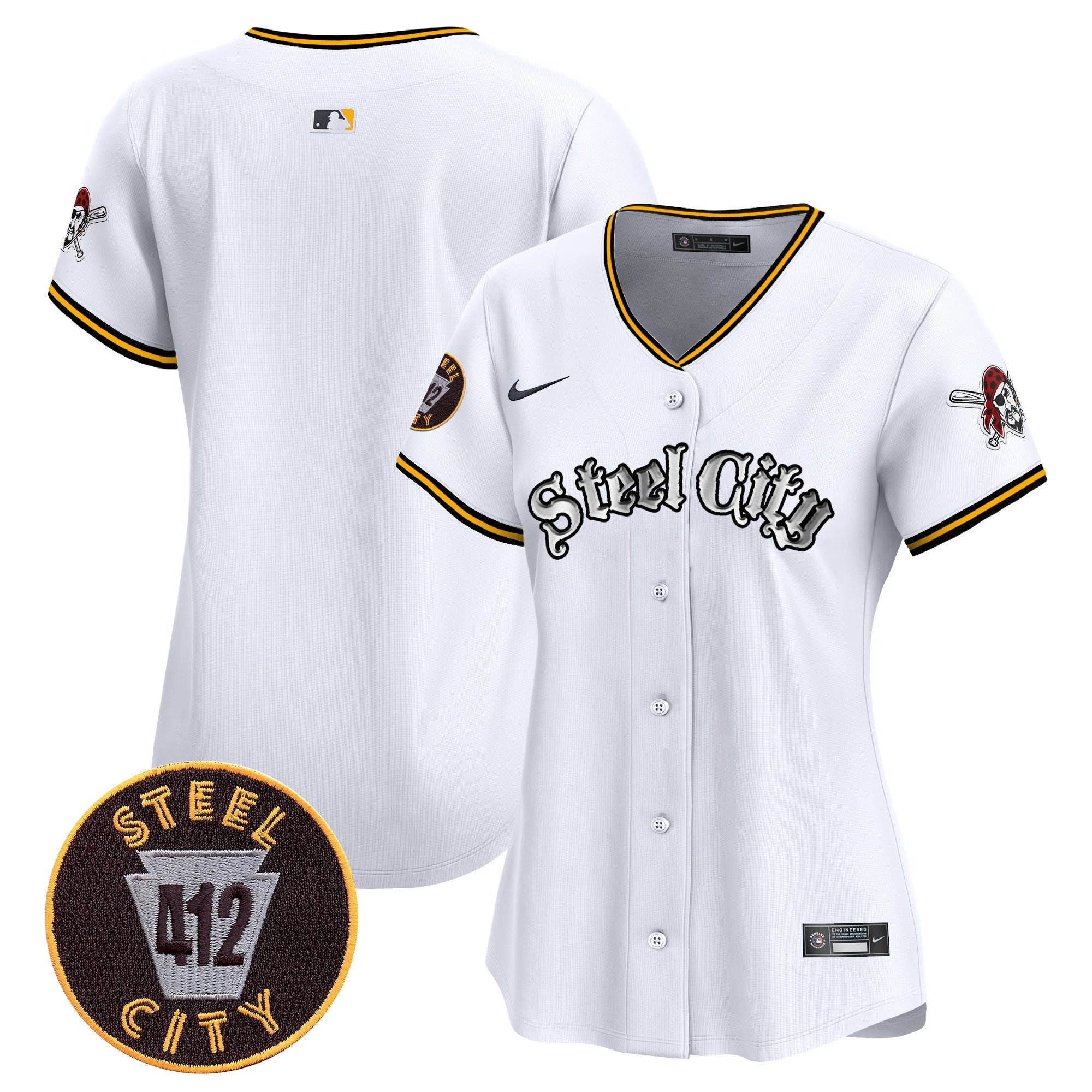 Women's Pittsburgh Pirates 412 Patch Vapor Premier Limited White Jersey V2 - All Stitched