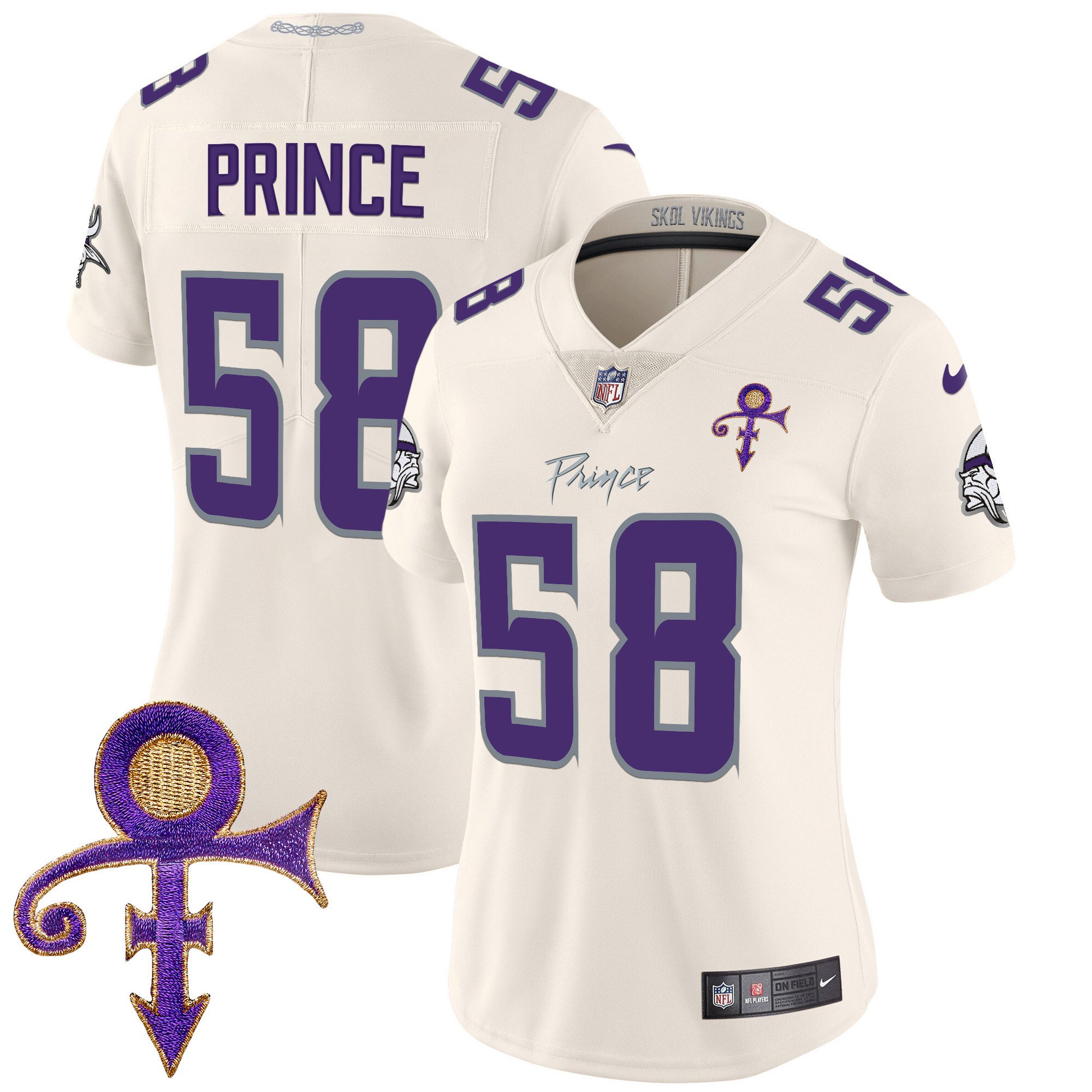 Women's Prince 1958 Minnesota Vikings 2024 Prince Vapor Limited Cream Jersey - All Stitched