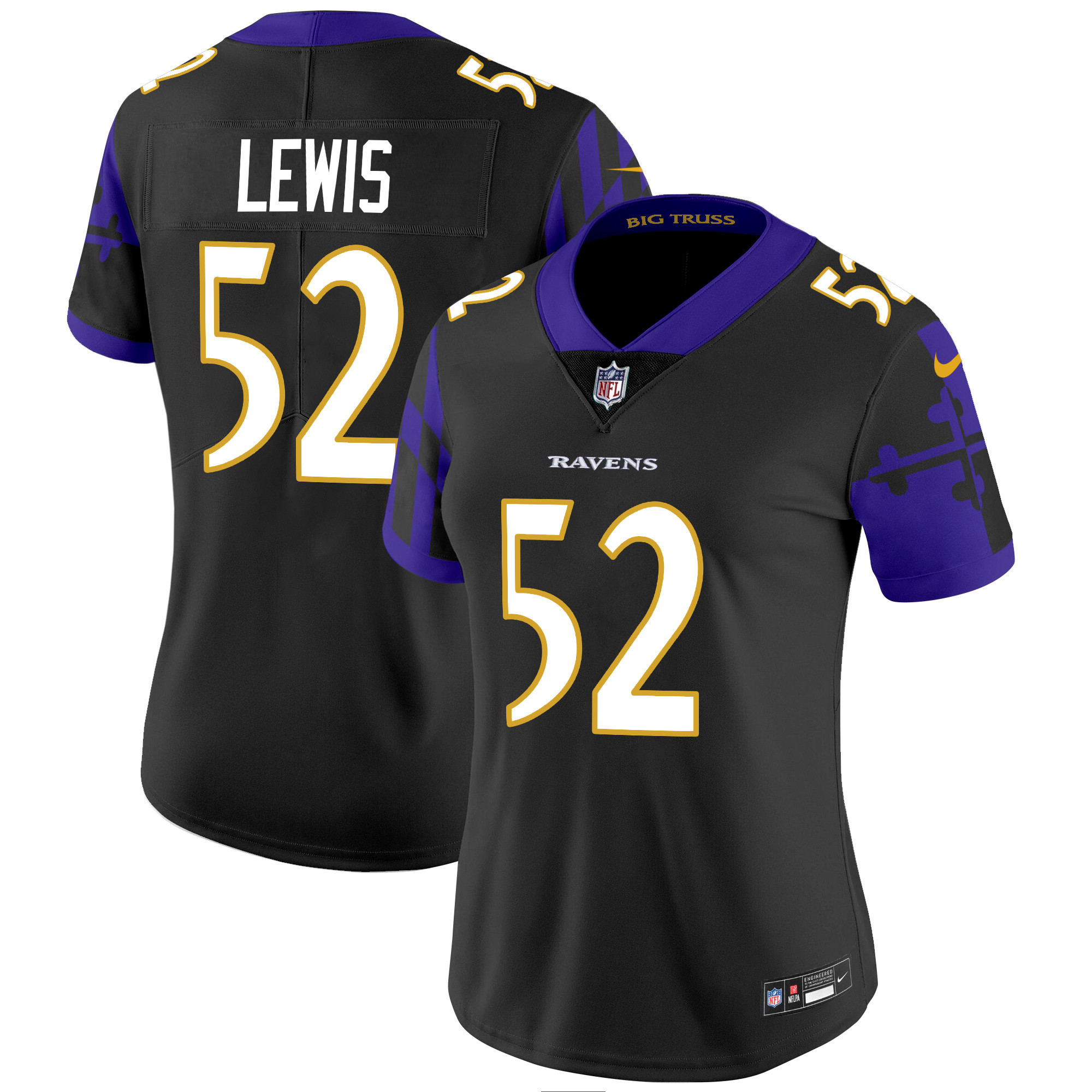 Women's Ray Lewis Baltimore Ravens Maryland Flag Vapor Limited Black Jersey - All Stitched