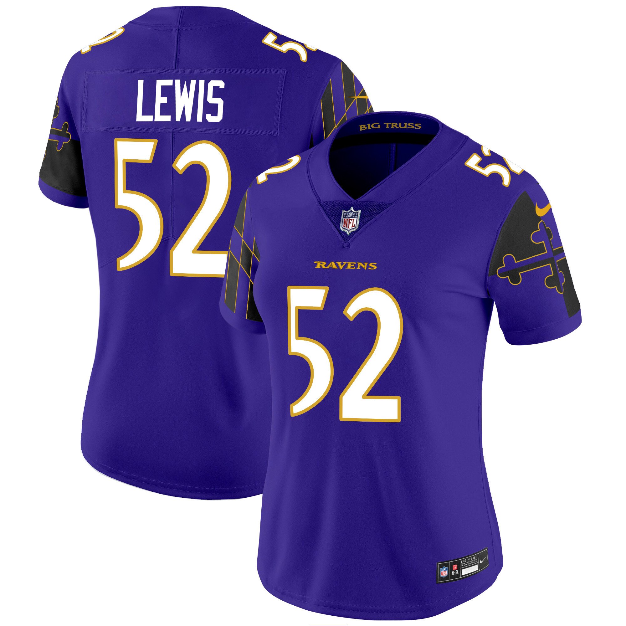 Women's Ray Lewis Baltimore Ravens Maryland Flag Vapor Limited Purple Jersey - All Stitched