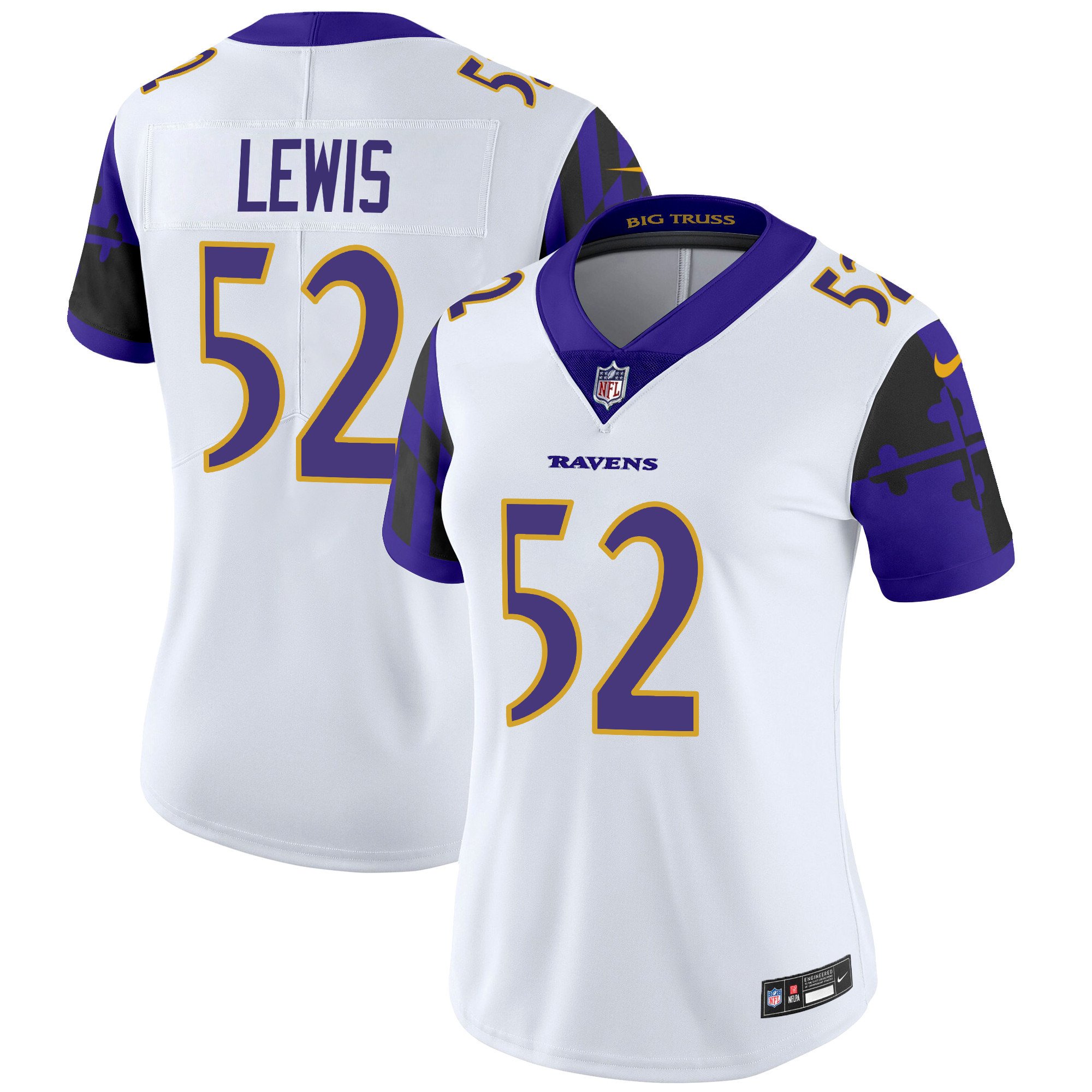 Women's Ray Lewis Baltimore Ravens Maryland Flag Vapor Limited White Jersey - All Stitched