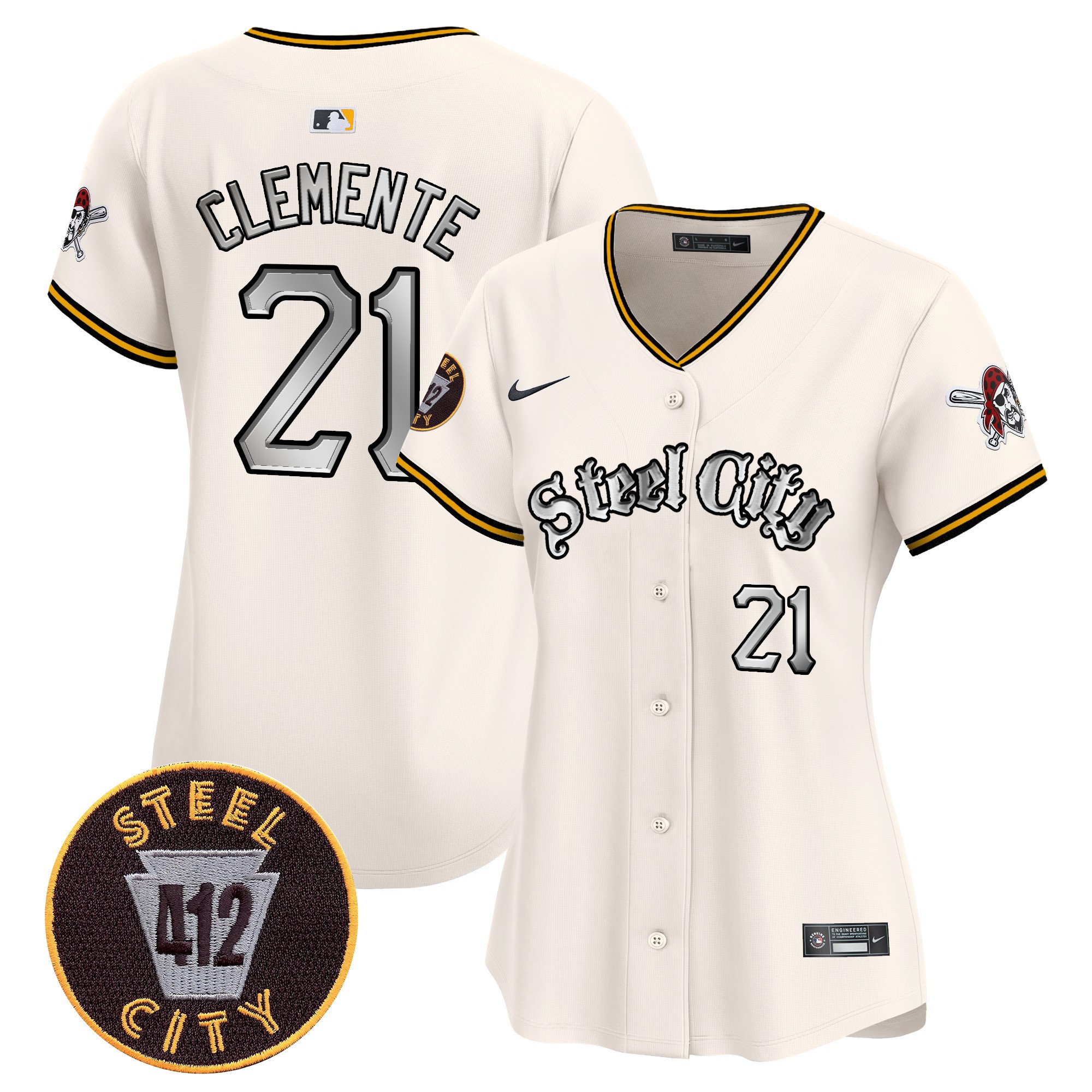Women's Roberto Clemente Pittsburgh Pirates 412 Patch Vapor Premier Limited Cream Jersey V2 - All Stitched