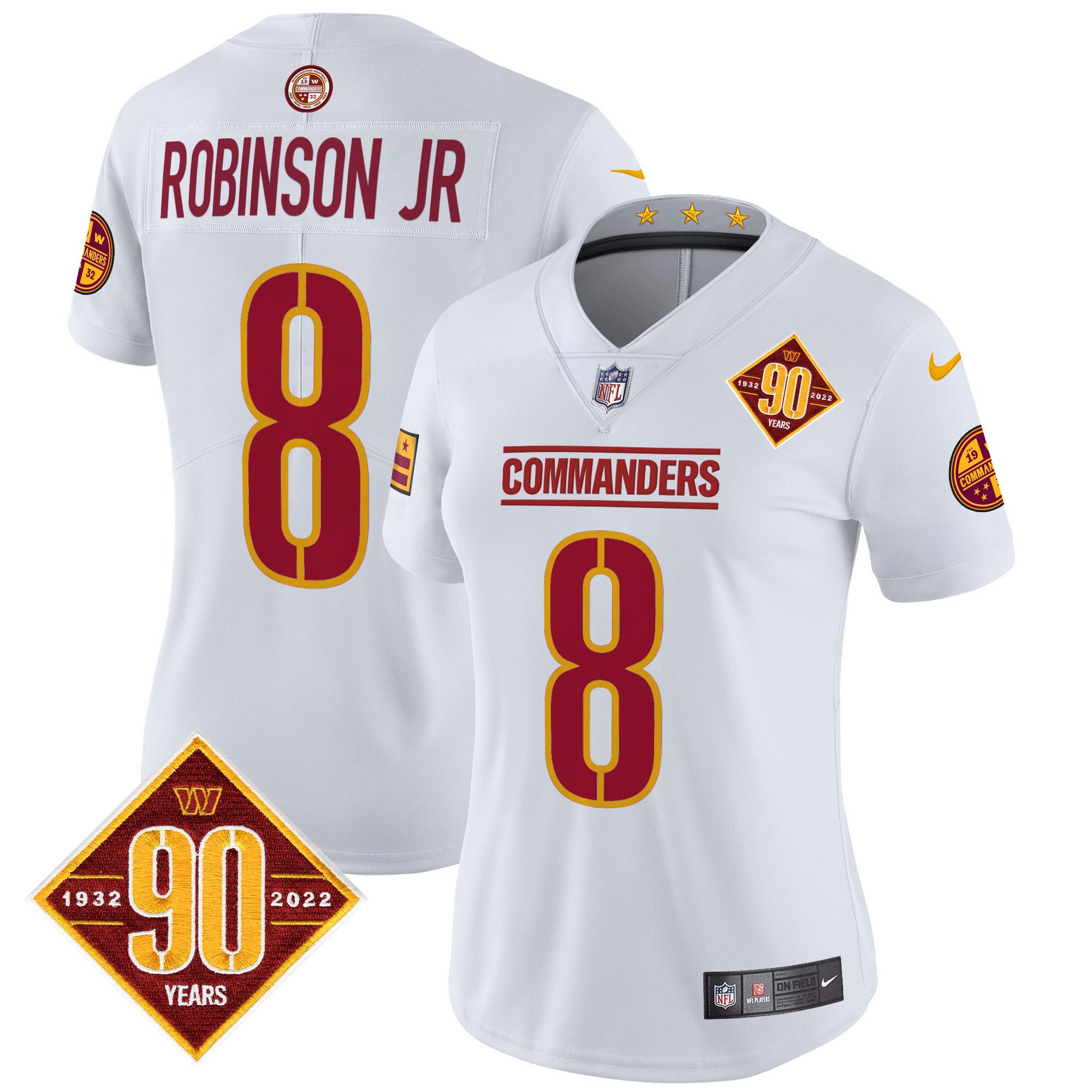 Women's Robinson Jr. Washington Commanders 90th Anniversary Patch Vapor Limited White Jersey - All Stitched