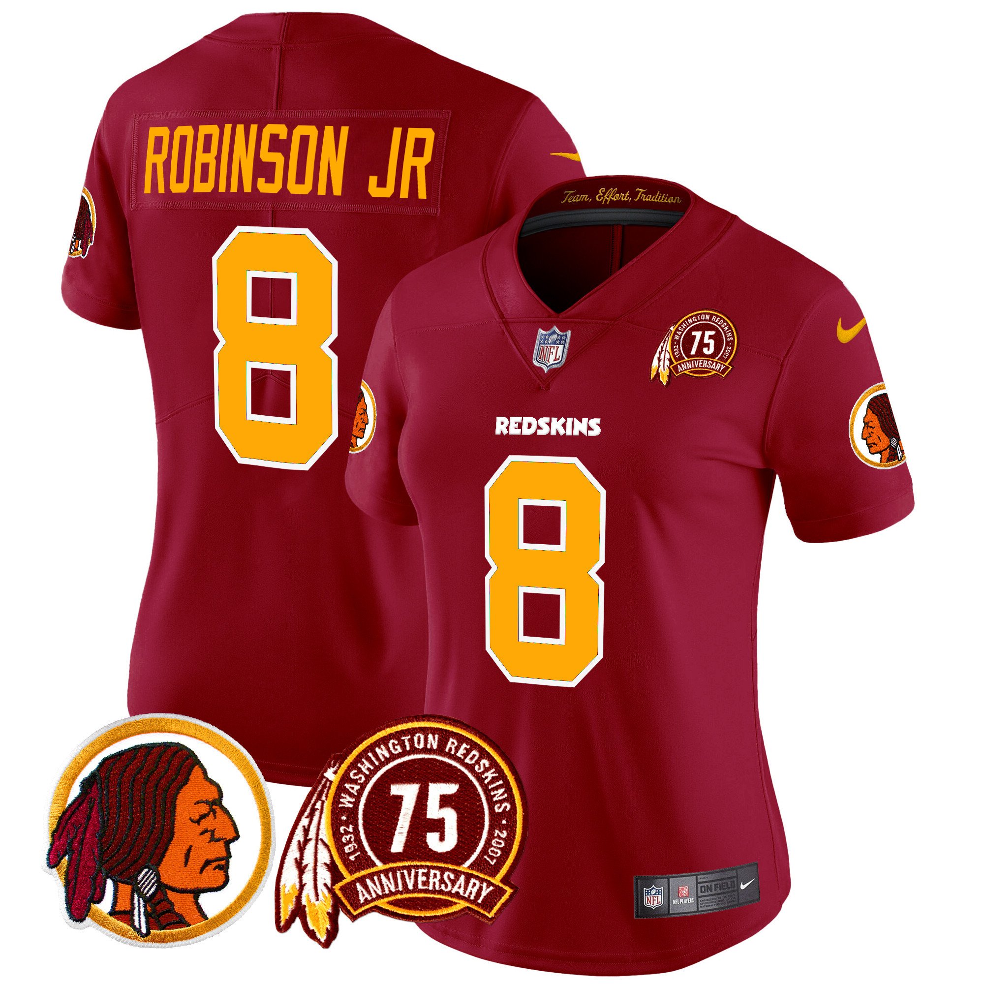 Women's Robinson Jr. Washington Redskins 75th Patch Throwback Vapor Limited Burgundy Jersey - All Stitched