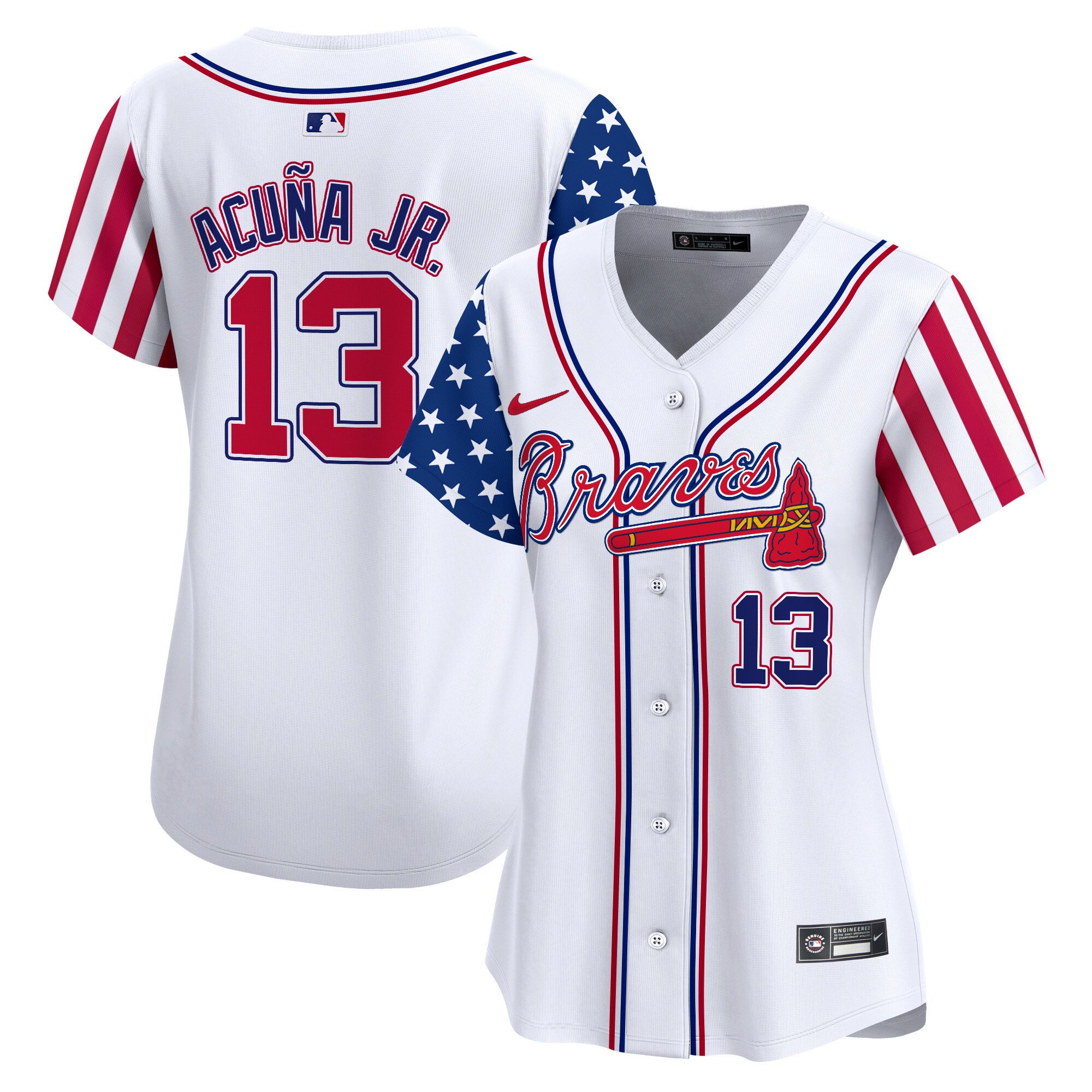 Women's Ronald Acuna Jr. Atlanta Braves 2024 Independence Day Vapor Premier Limited White Jersey - All Stitched