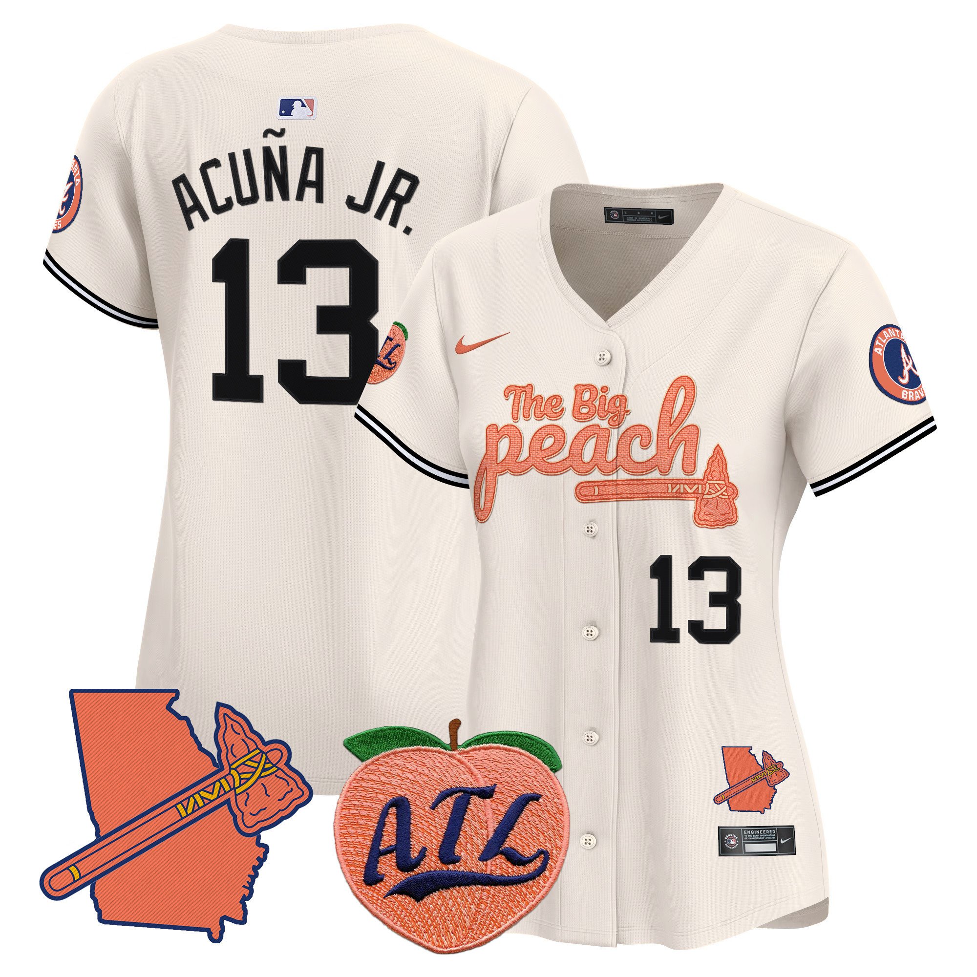 Women's Ronald Acuna Jr. Atlanta Braves The Big Peach Vapor Premier Limited Cream Jersey V2 - All Stitched