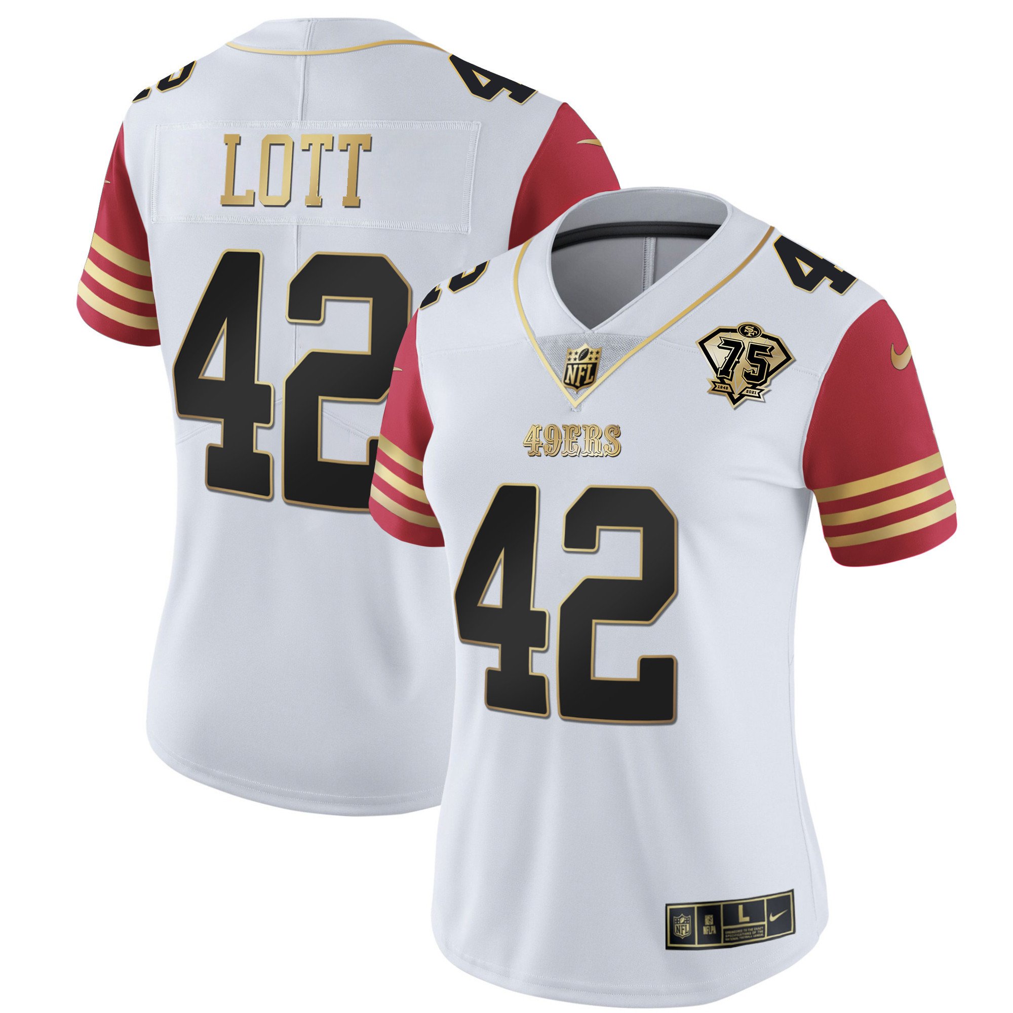 Women's Ronnie Lott San Francisco 49ers 2023 Vapor Gold Limited Scarlet Sleeves Jersey - All Stitched