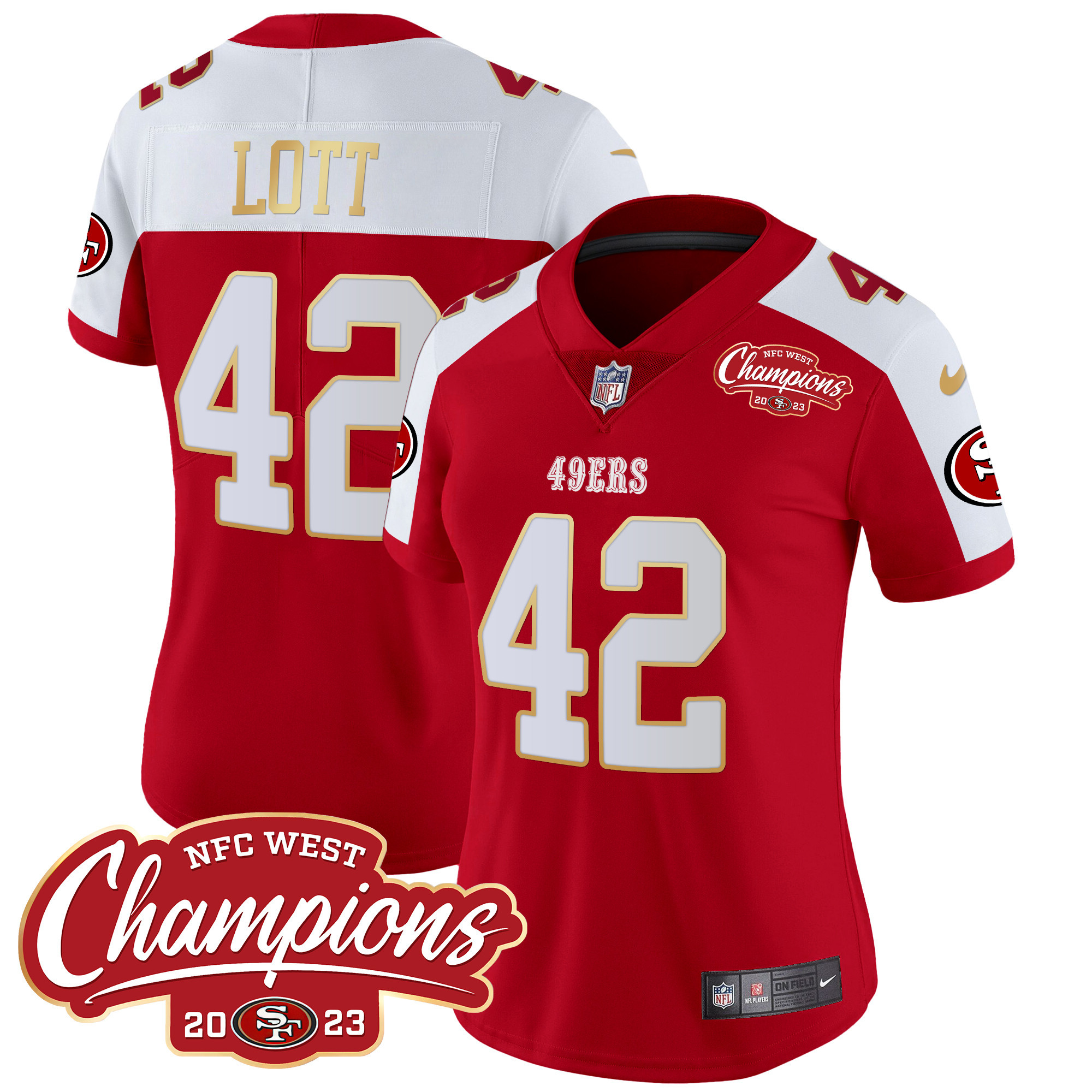 Women's Ronnie Lott San Francisco 49ers NFC West Champions Gold Trim Vapor Alternate Jersey - All Stitched
