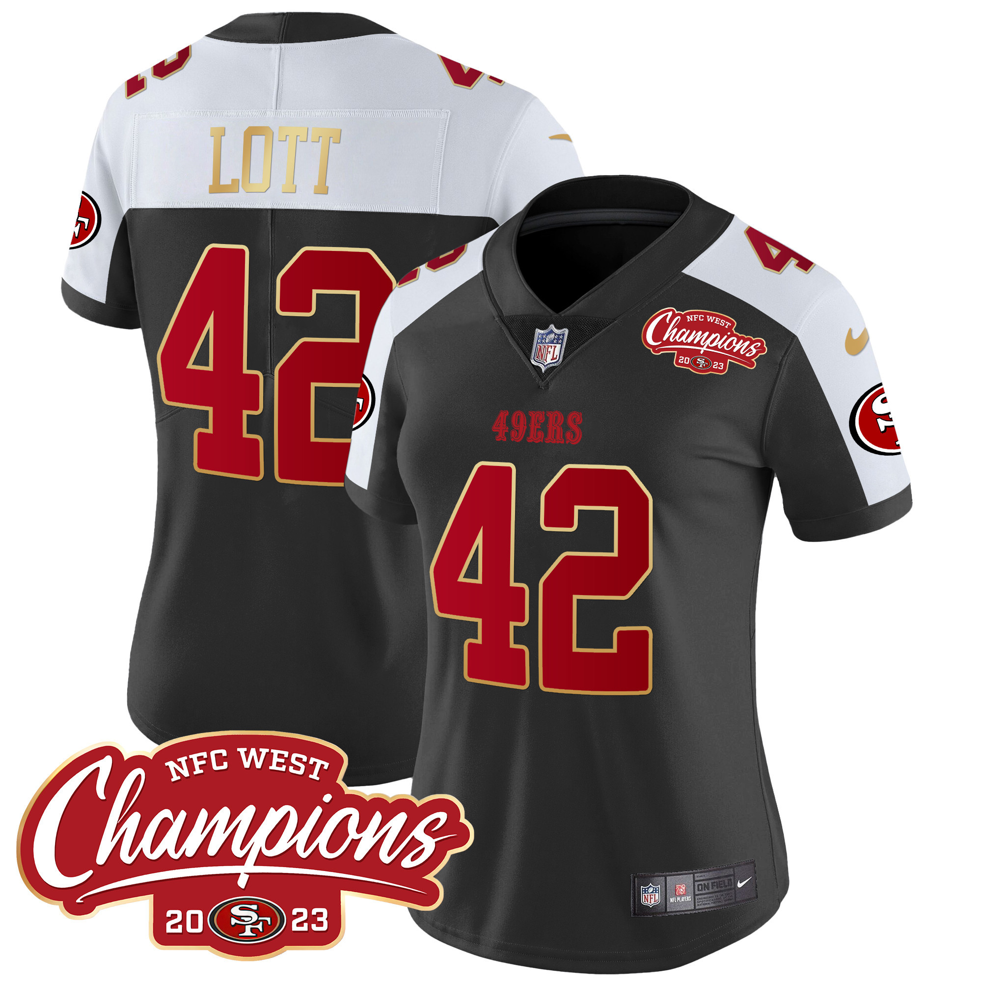 Women's Ronnie Lott San Francisco 49ers NFC West Champions Gold Trim Vapor Black Alternate Jersey - All Stitched