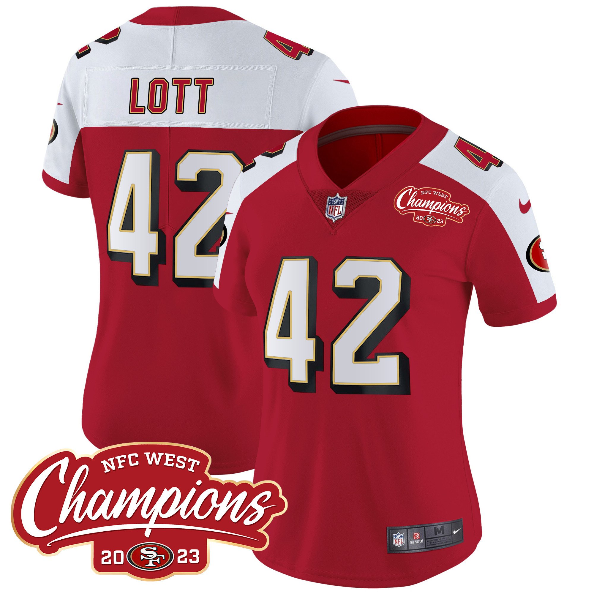 Women's Ronnie Lott San Francisco 49ers Throwback NFC West Champions Patch Vapor Alternate Jersey - All Stitched