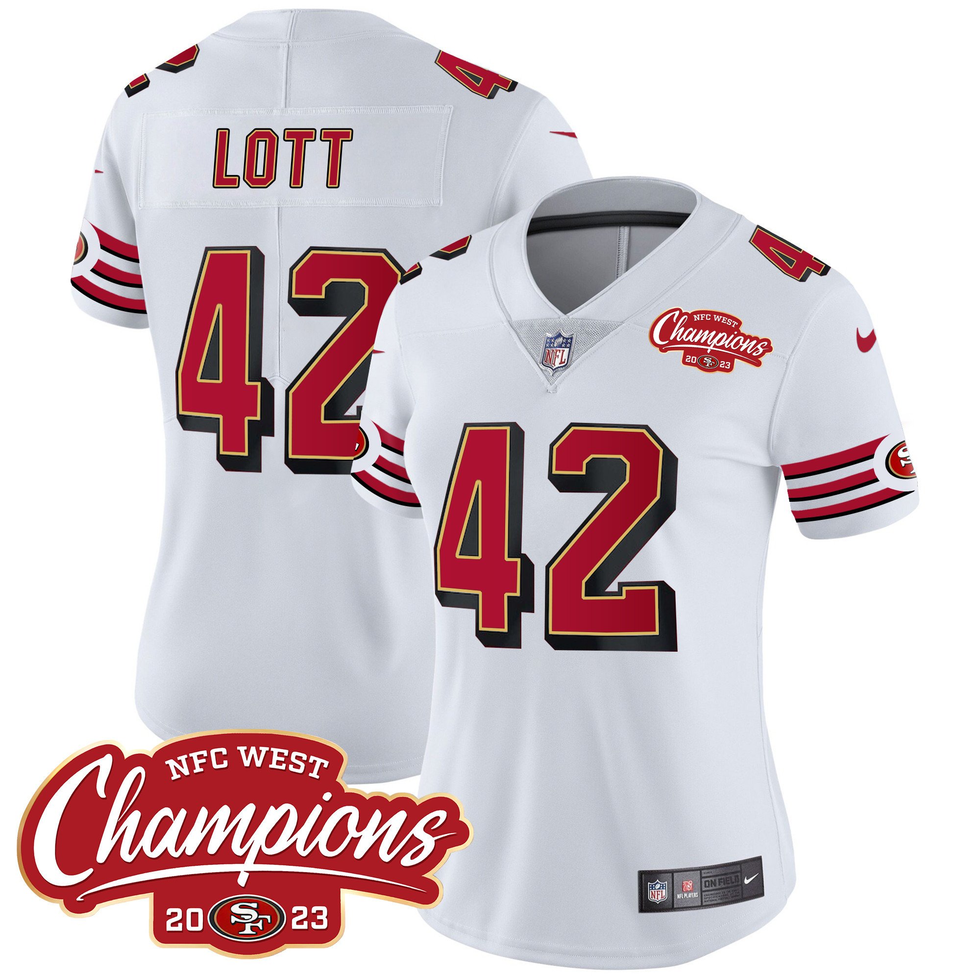 Women's Ronnie Lott San Francisco 49ers Throwback NFC West Champions Patch Vapor White Jersey - All Stitched
