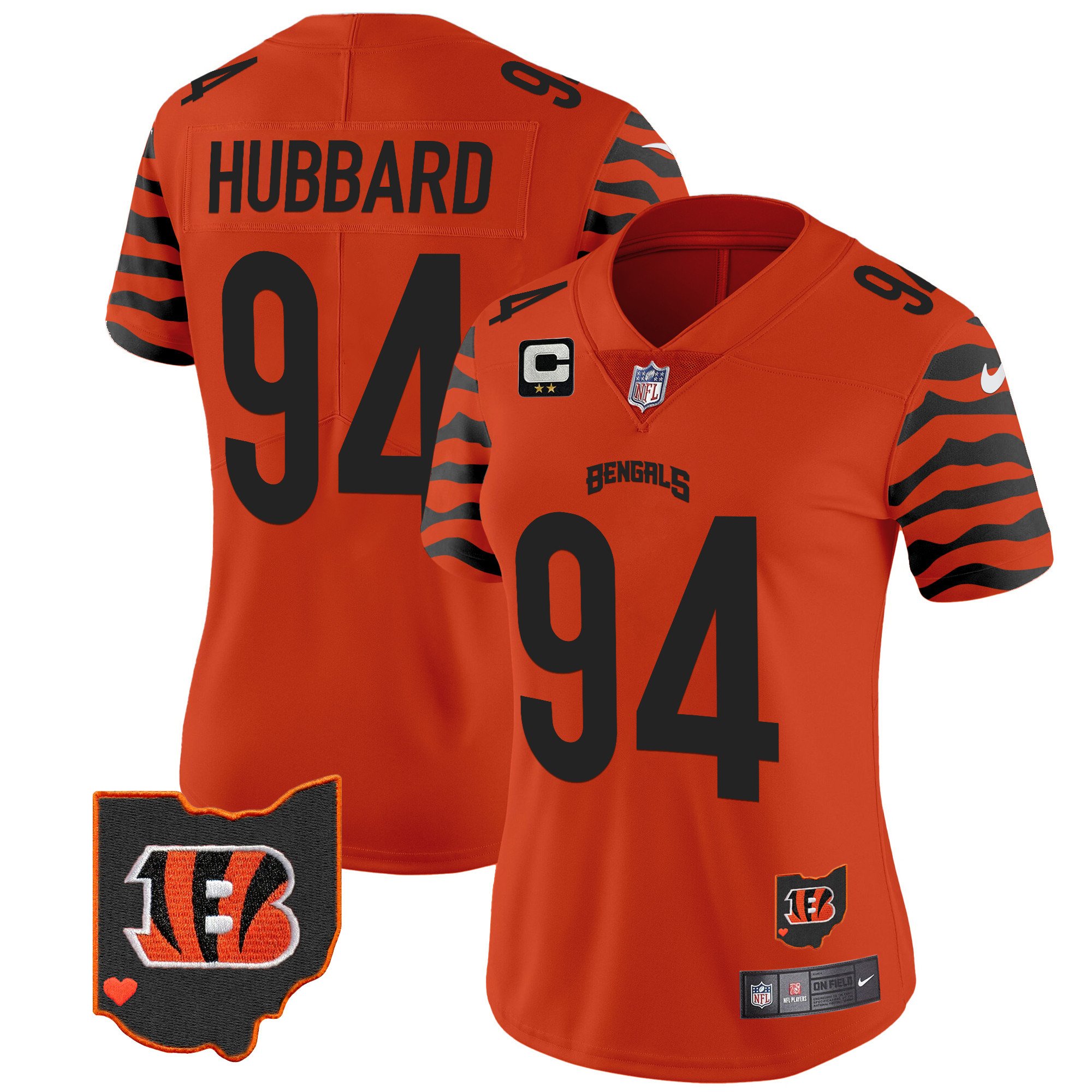 Women's Sam Hubbard Cincinnati Bengals Stripes Vapor Limited Orange Jersey - All Stitched