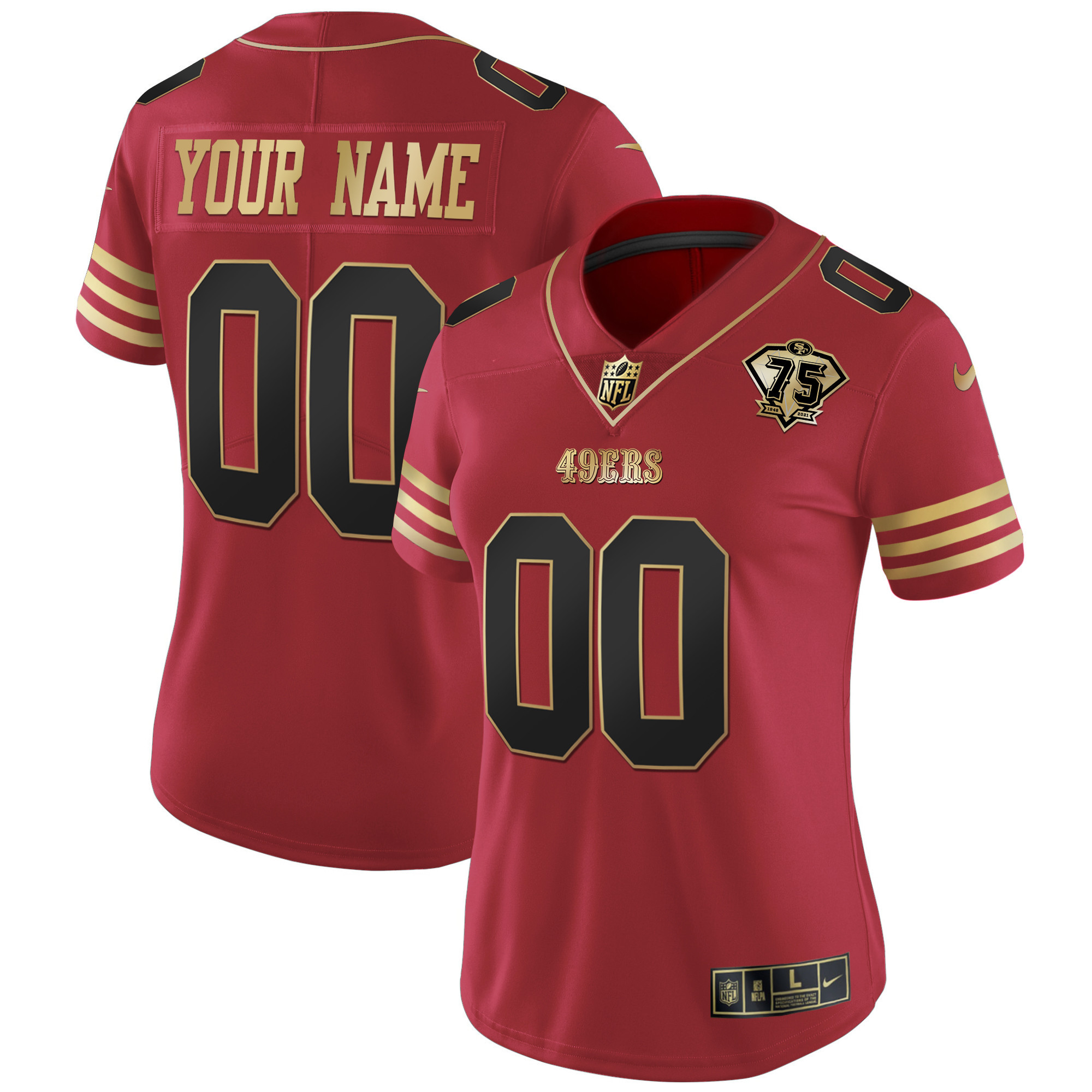 Women's San Francisco 49ers 2023 Vapor Gold Limited Custom Black Scarlet Jersey - All Stitched