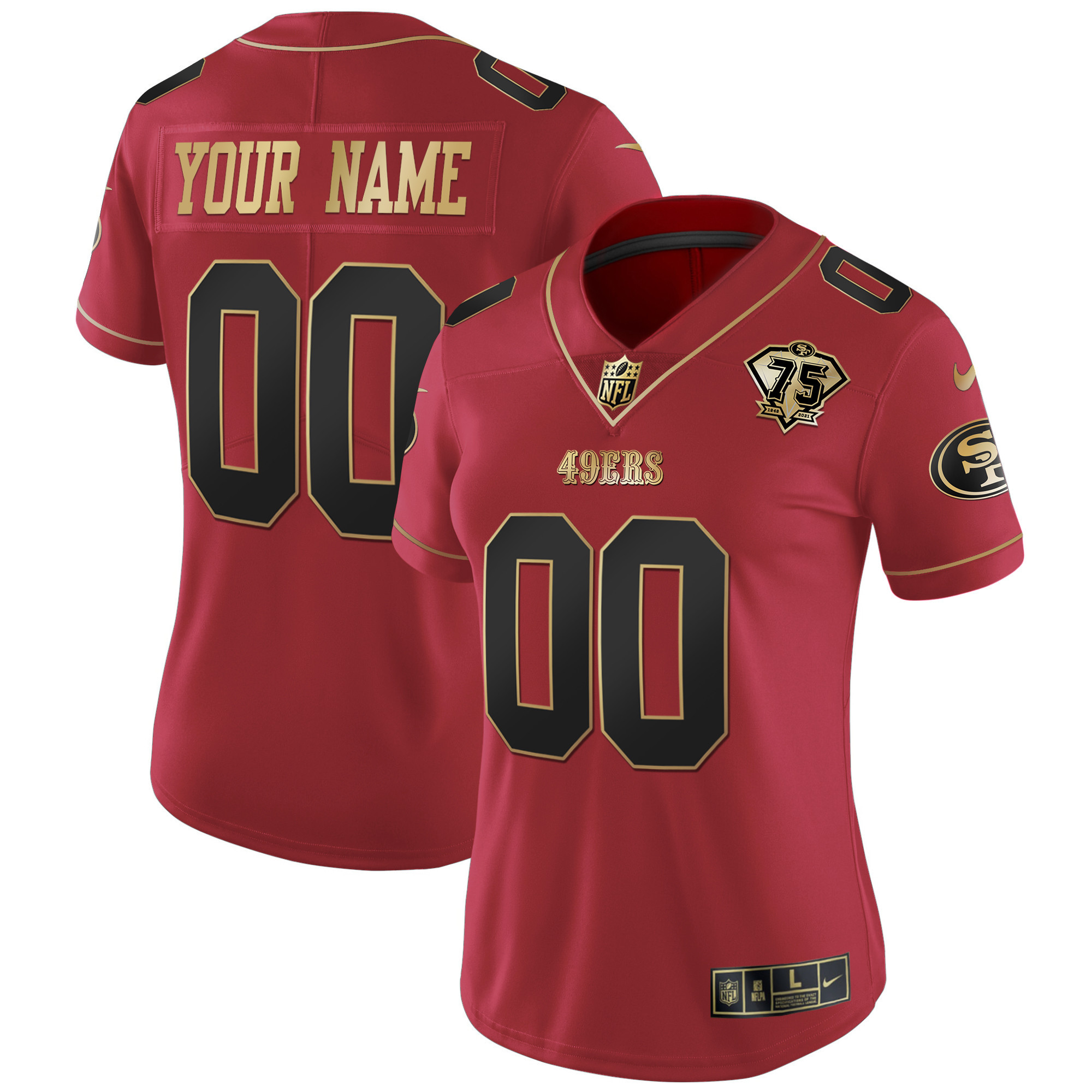 Women's San Francisco 49ers 2023 Vapor Gold Limited Custom Scarlet Limited Jersey - All Stitched