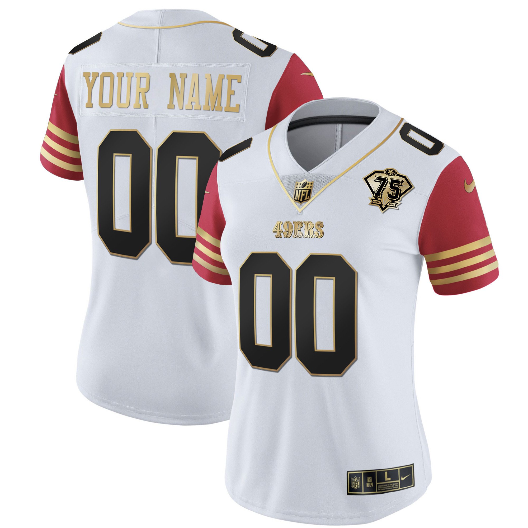 Women's San Francisco 49ers 2023 Vapor Gold Limited Custom Scarlet Sleeves Jersey - All Stitched