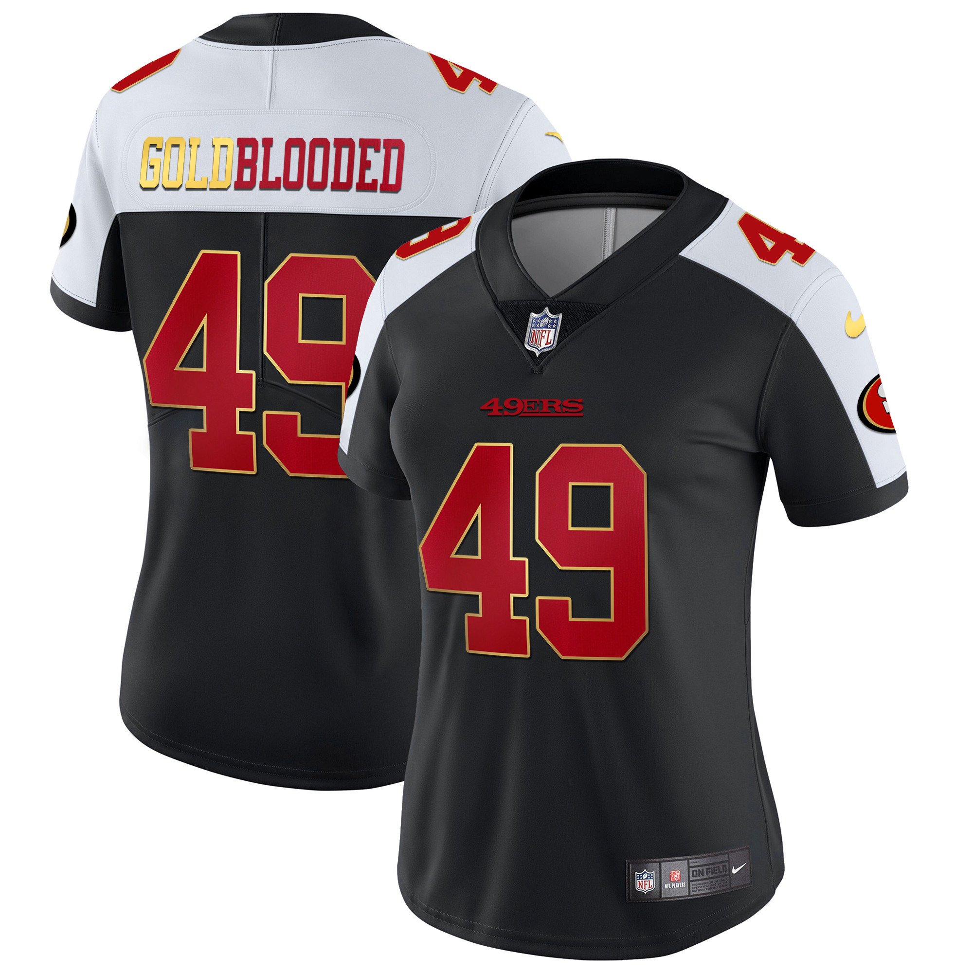 Women's San Francisco 49ers Gold Blooded Alternate Black Jersey - All Stitched