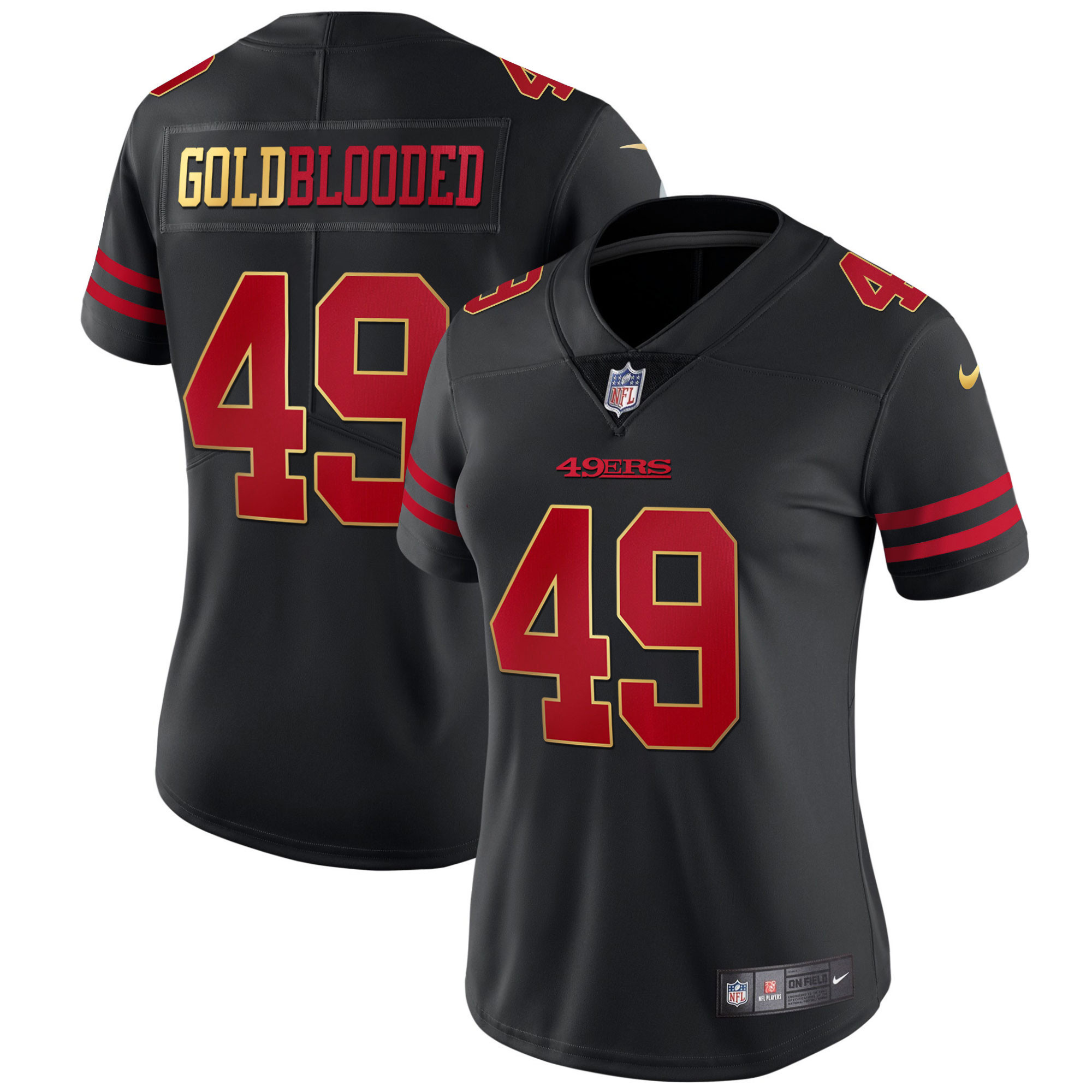 Women's San Francisco 49ers Gold Blooded Black Jersey - All Stitched