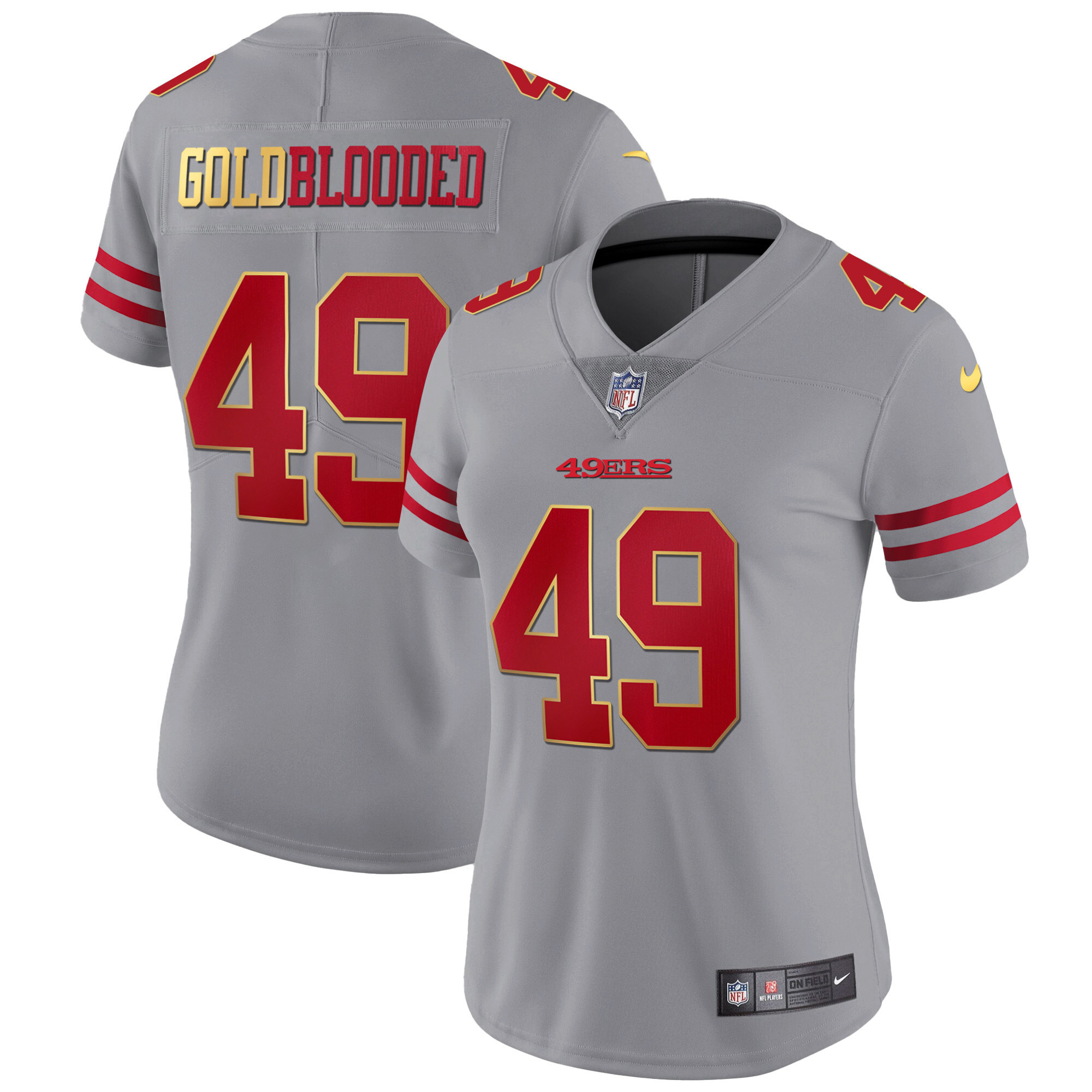 Women's San Francisco 49ers Gold Blooded Gray Jersey - All Stitched