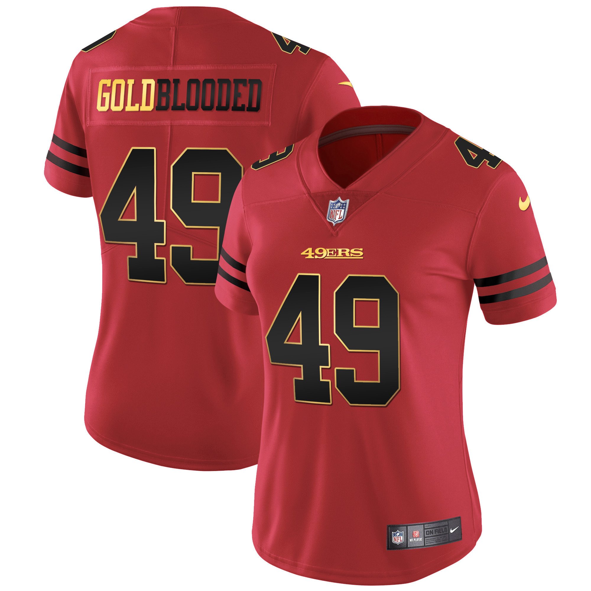 Women's San Francisco 49ers Gold Blooded Red Jersey - All Stitched
