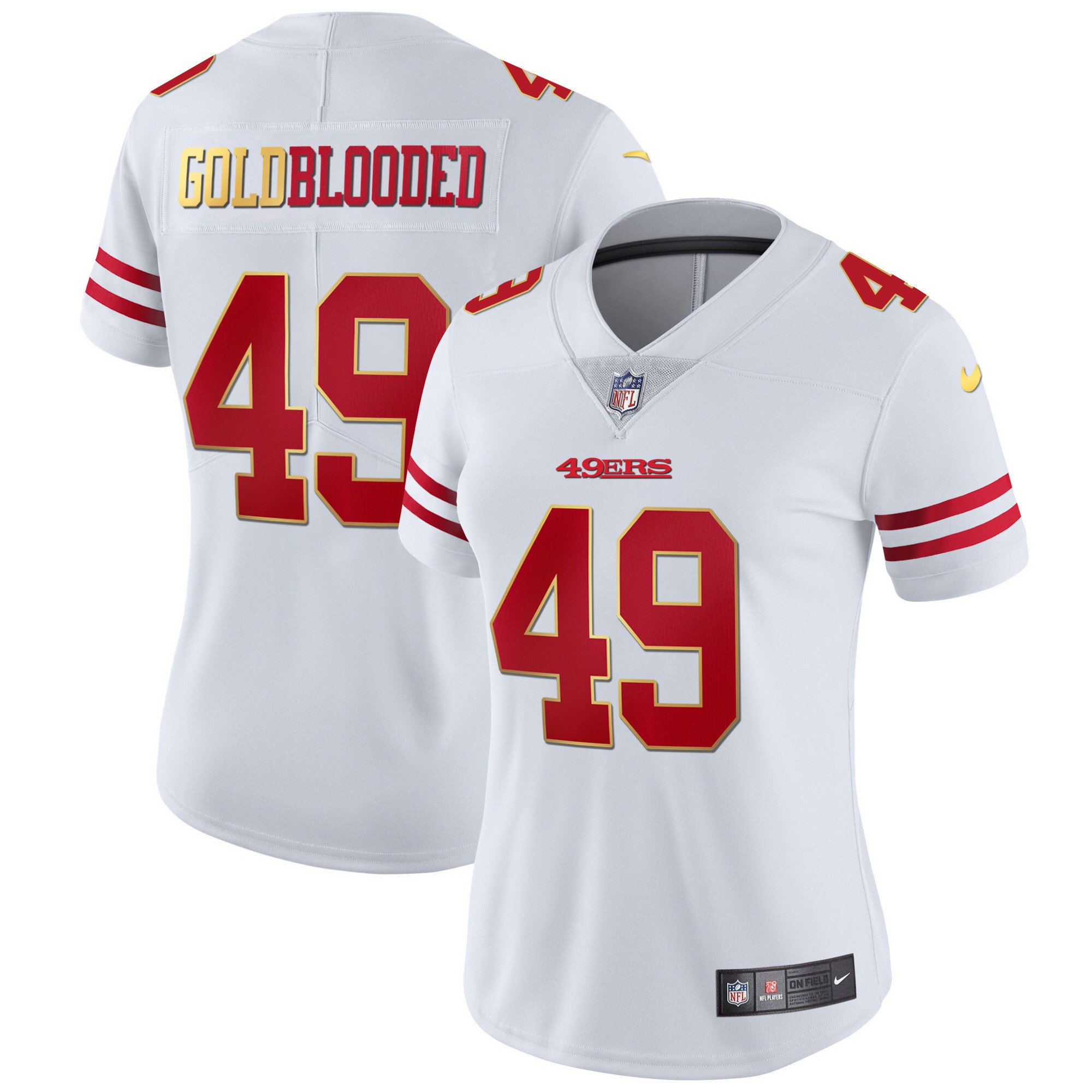 Women's San Francisco 49ers Gold Blooded White Jersey - All Stitched