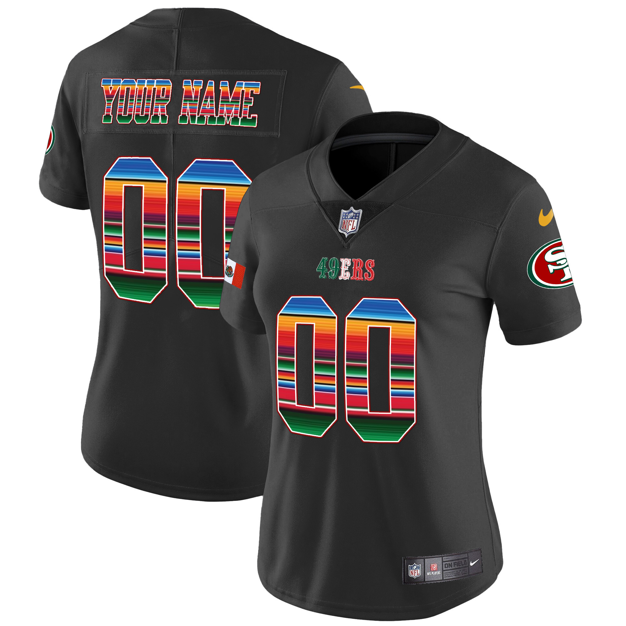 Women's San Francisco 49ers Mexico Vapor Custom Black Jersey V3 - All Stitched