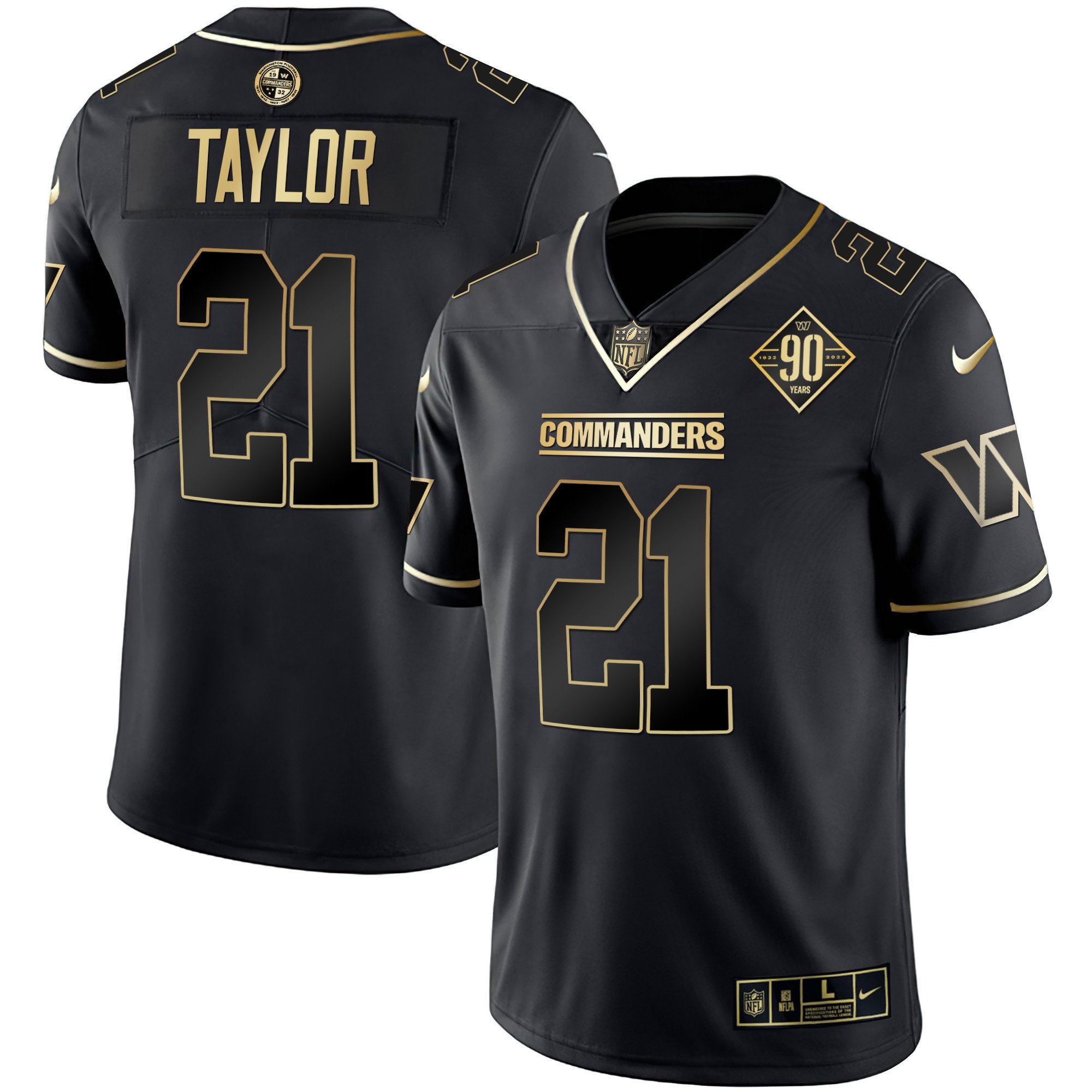 Women's Sean Taylor Washington Commanders White Gold & Black Gold Vapor Limited Black Gold Jersey - All Stitched