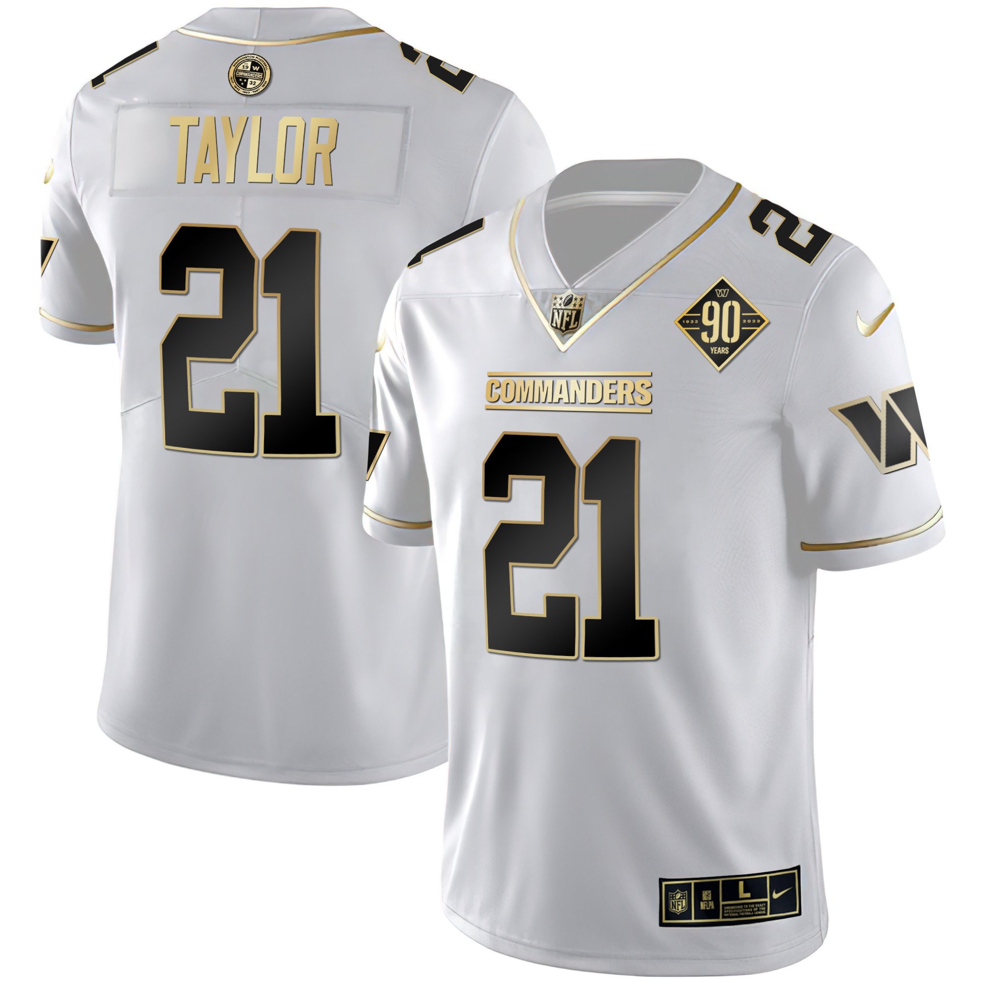 Women's Sean Taylor Washington Commanders White Gold & Black Gold Vapor Limited White Gold Jersey - All Stitched