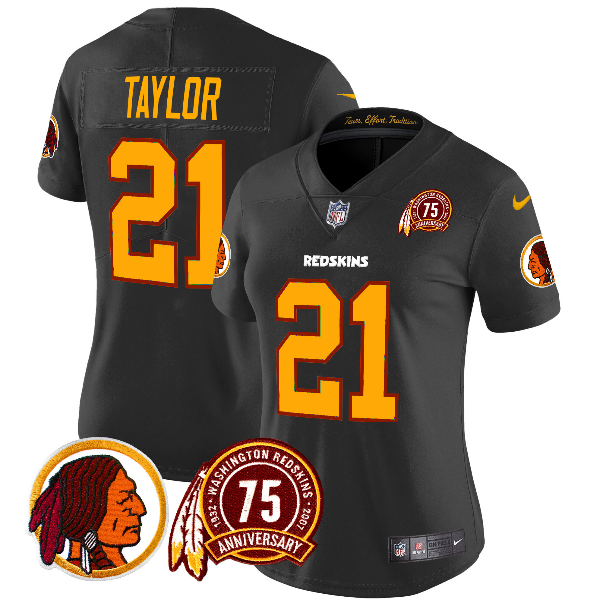 Women's Sean Taylor Washington Redskins 75th Patch Throwback Vapor Limited Black Jersey - All Stitched